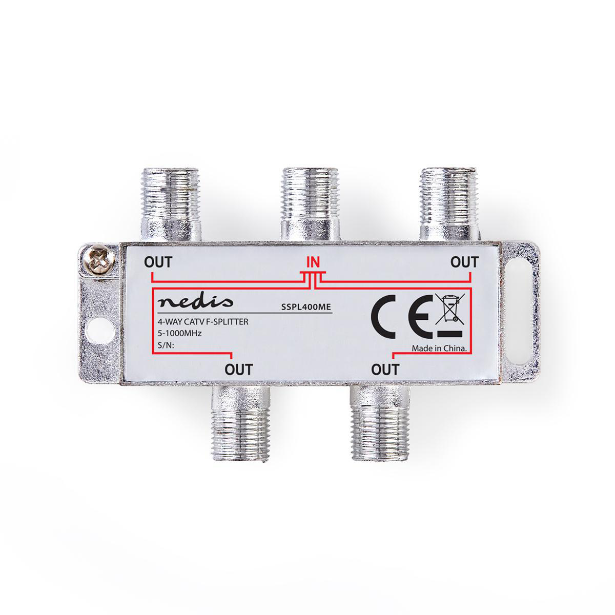 Nedis Diviseur CATV  5 - 1000 MHz  Perte d'insertion: 8.0 dB  Nombre de sorties: 4  75 Ohm  Alliage de zinc