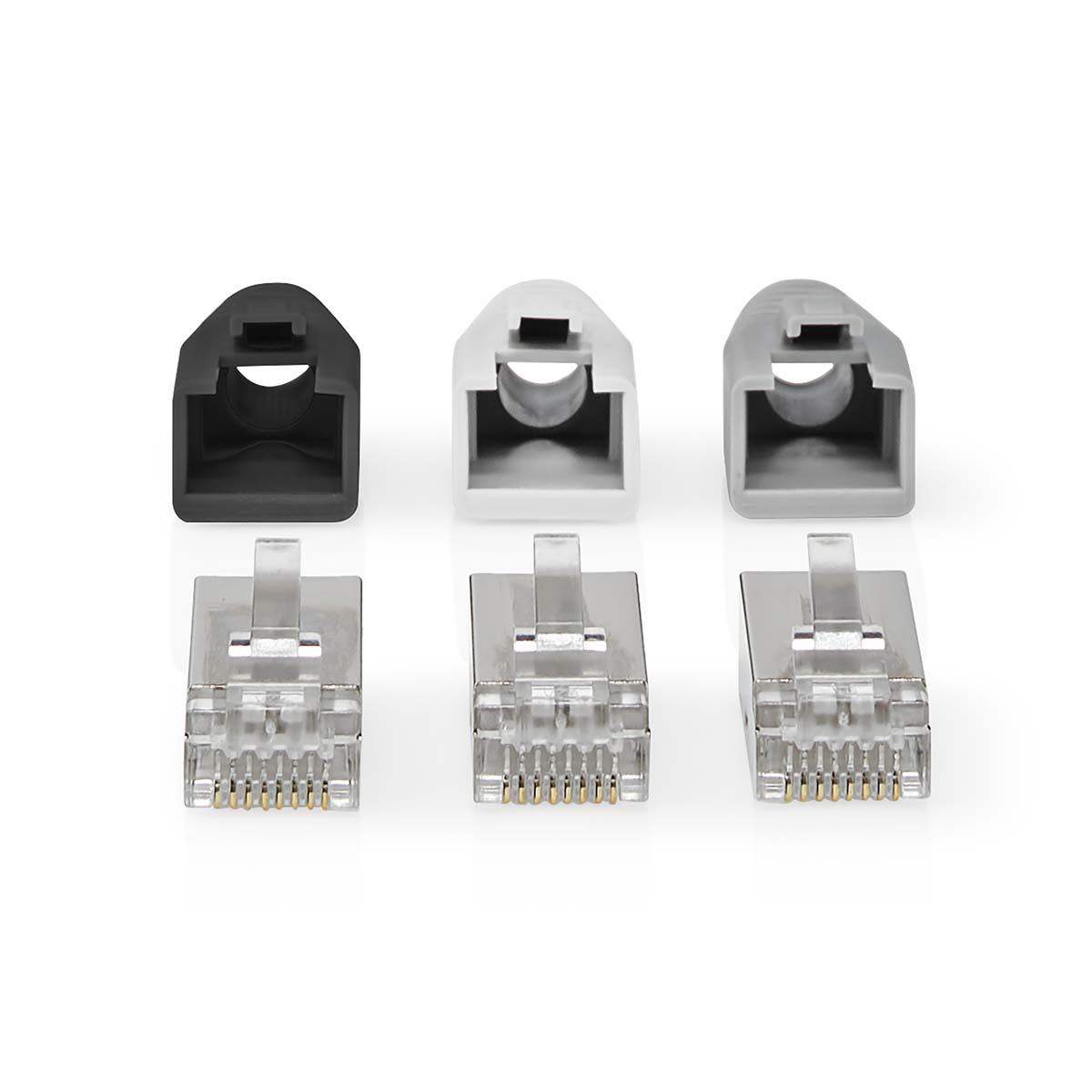 Nedis Connecteur RJ45  RJ45 Pass Through  FTP solide/toroné CAT6  Droit  Plaqué or  10 pièces  PVC  Blanc / Gris / Noir  Boîte