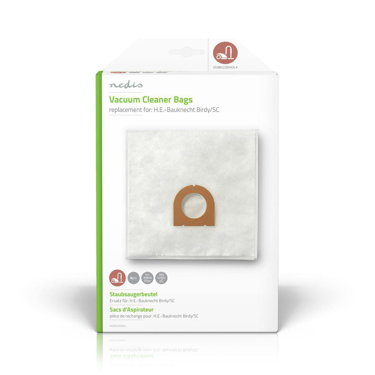 Nedis Sac d'aspirateur 4 pièces Synthétique pour H.E.-Bauknecht Birdy/SC Blanc
