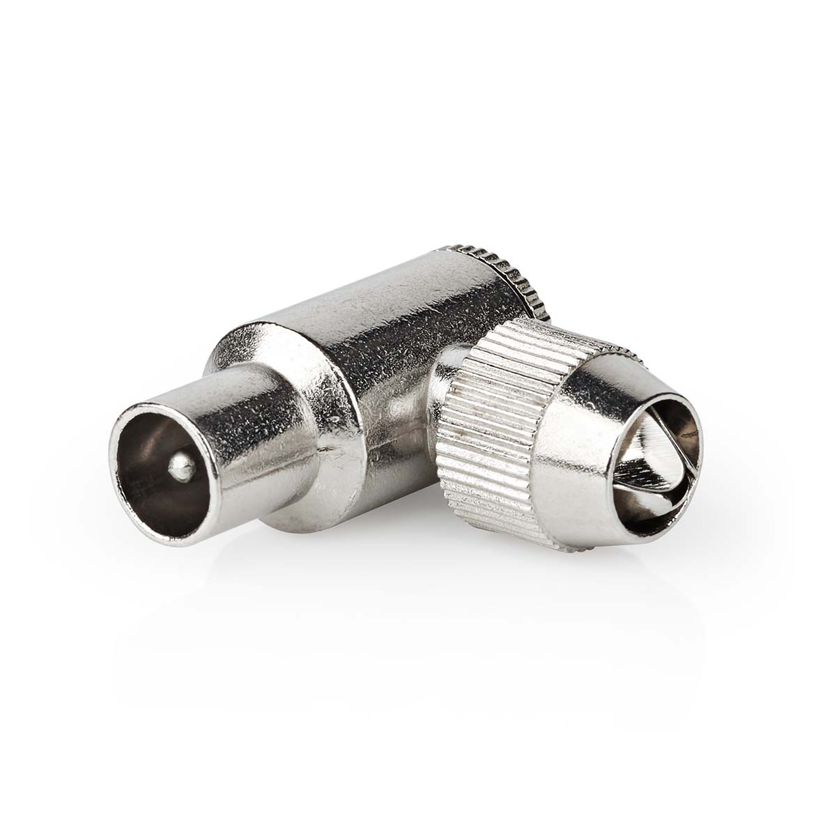 Nedis Conencteur IEC ( Coax)  Coudé à 90°  Mâle  Plaqué nickel  75 Ohm  Vis  Diamètre d'entrée de câble: 7.0 mm  Métal  Argent  2 pièces  Boîte