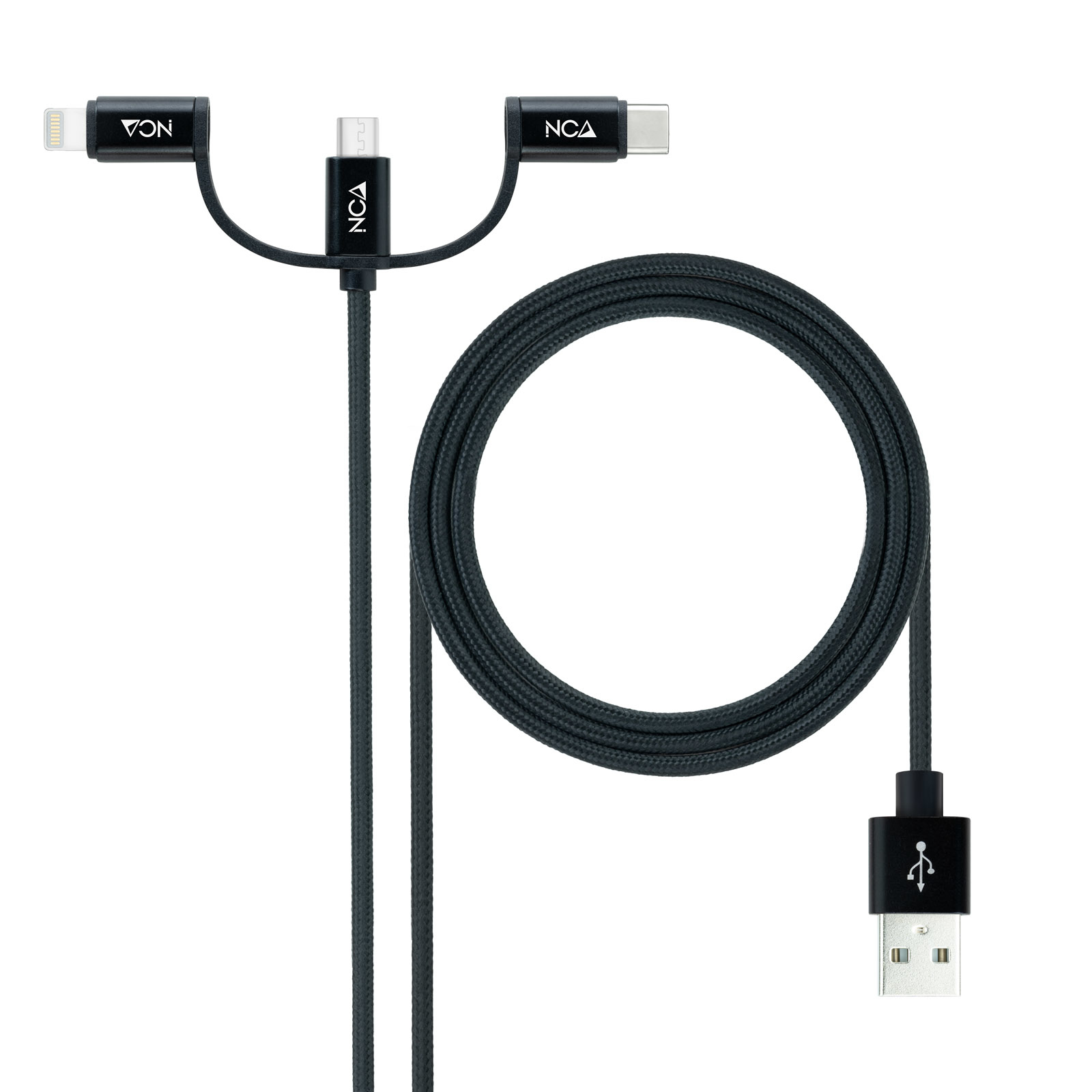Nanocable Cable 3en1 USB-A 2.0 vers Micro USB, Type C & Lightning M/M 1m (Noir)