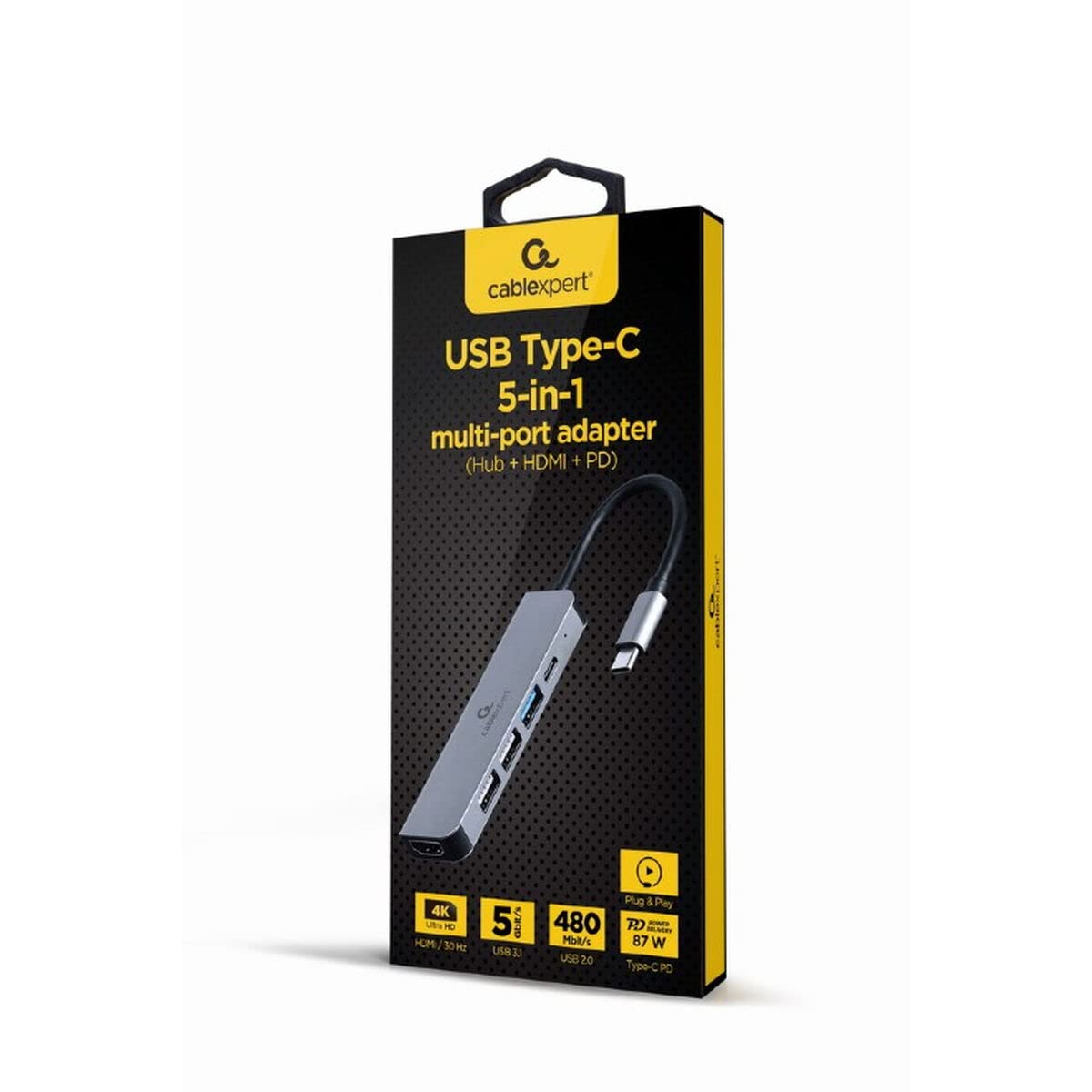 CableXpert Adaptateur USB-C 3.0  5-03 vers HDMI, 3x USB-A ,1x USB-C (Gris)
