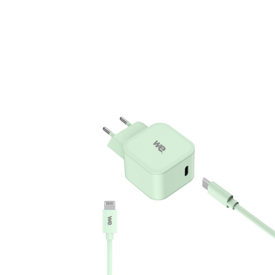 WE POP Pack Chargeur secteur + Câble USB-C/Lightning Vert