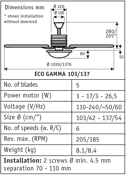 Esquema Ventilador doméstico de techo 9510349 ECO GAMMA 103