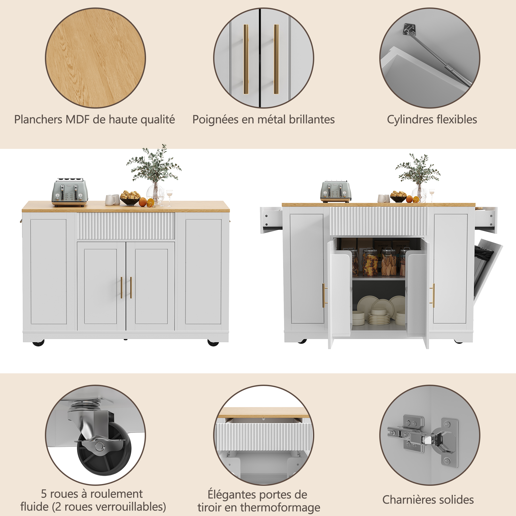 Rangement spacieux et étagères réglables
