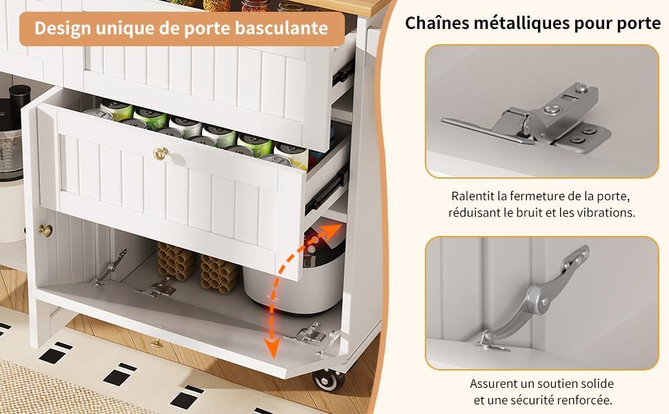 Îlot de cuisine porte rabattable avec sécurité