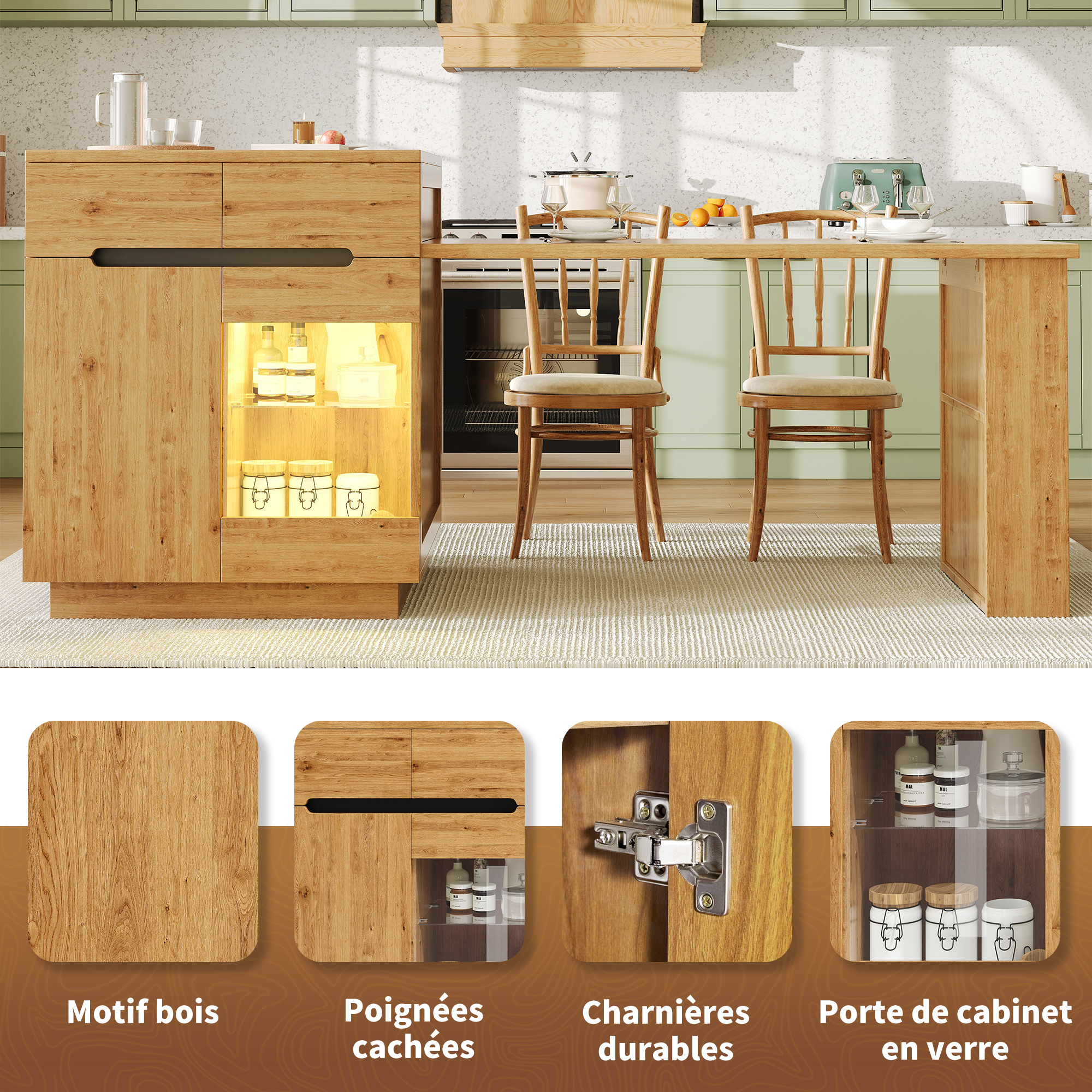 Îlot de cuisine avec éclairage LED