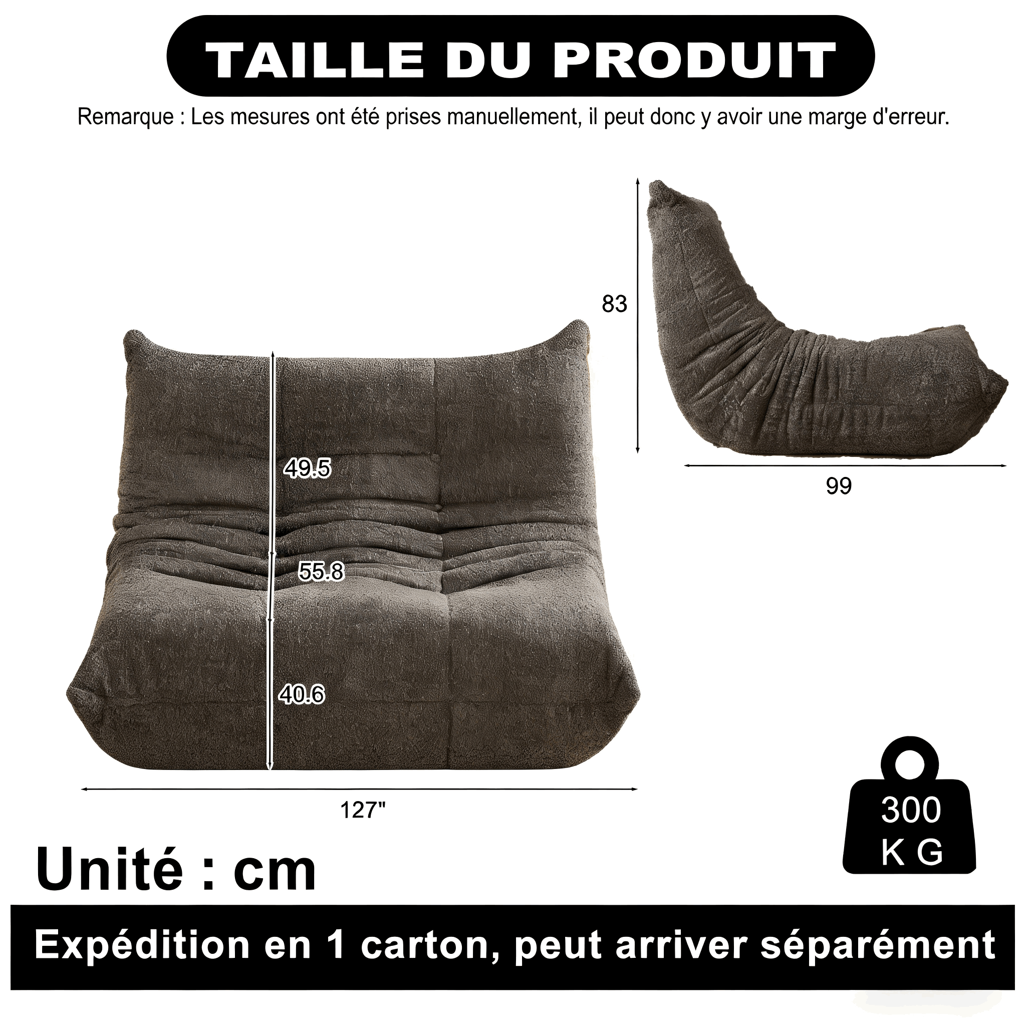 Détail du tissu chenille premium gris anti-dérapant
