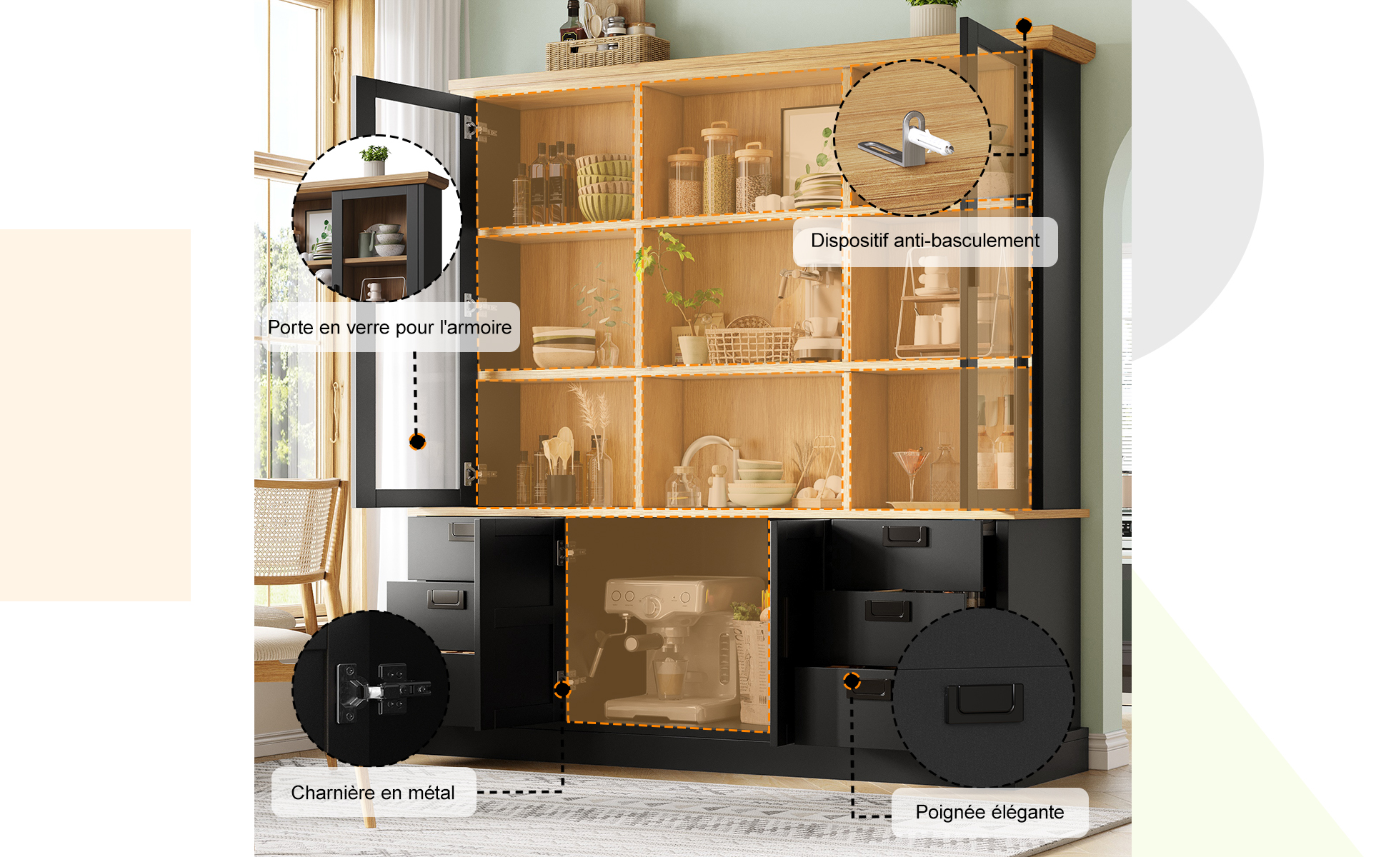 Armoire cuisine tiroirs métalliques silencieux
