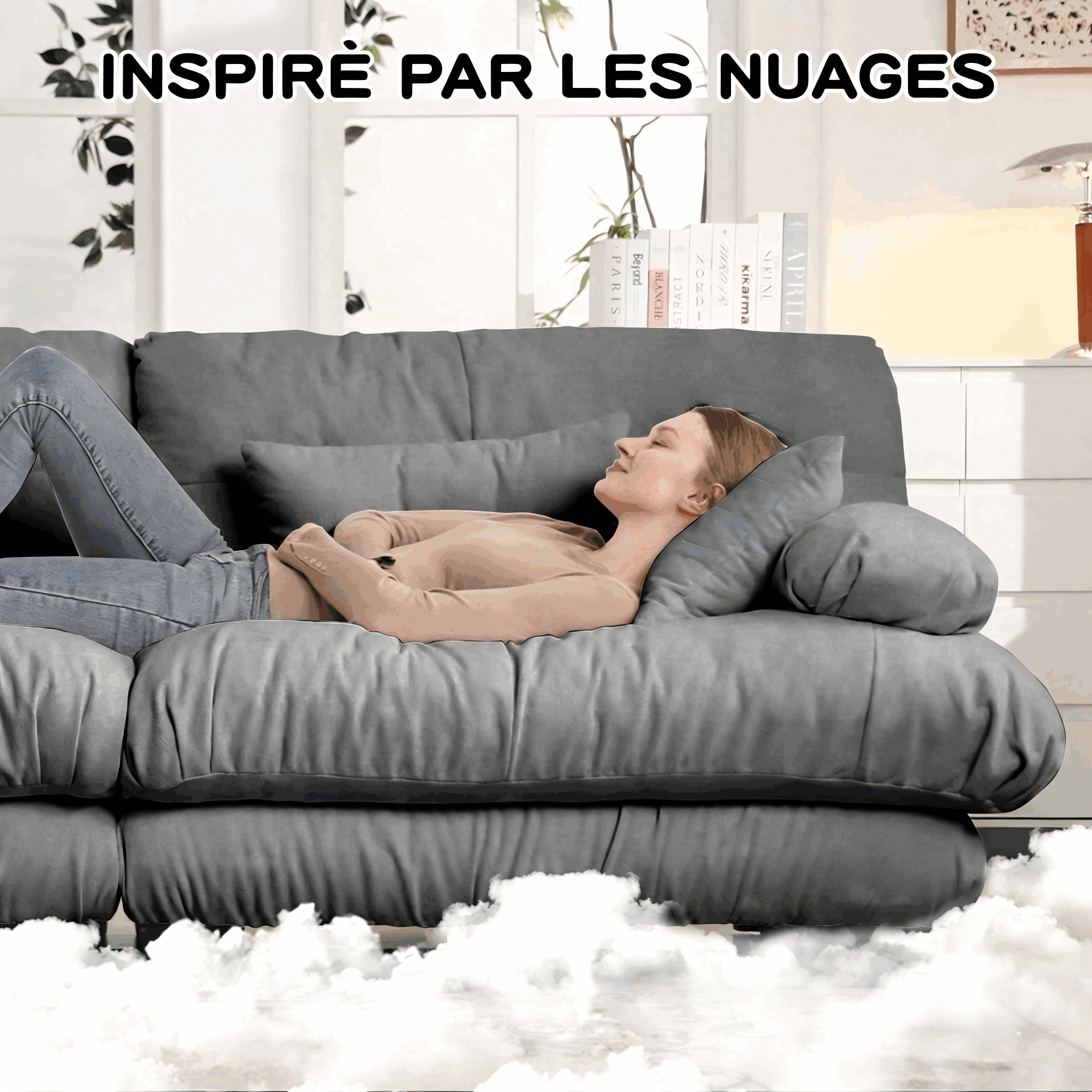 Canapé modulaire gris accoudoirs rembourrés ergonomiques