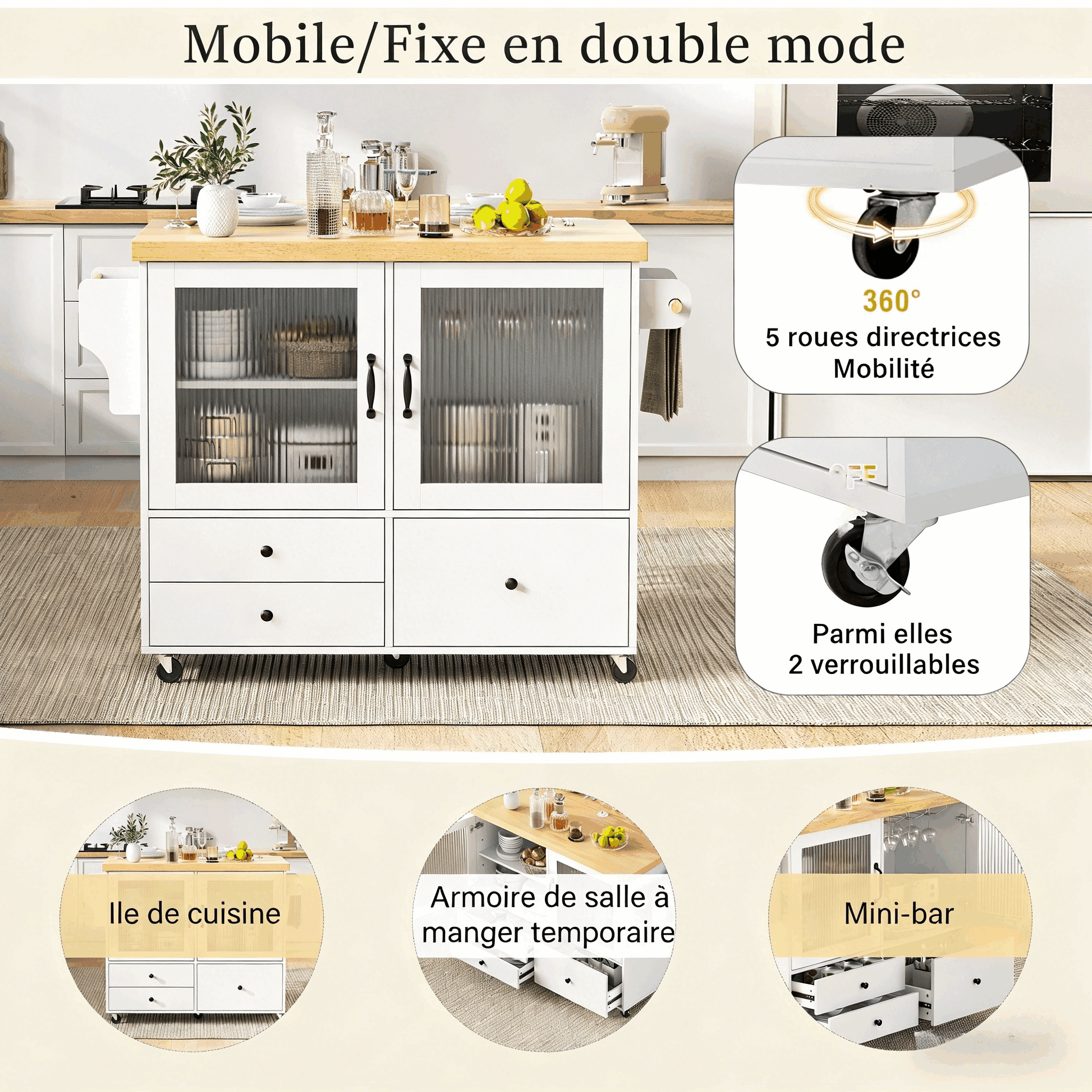 Îlot de Cuisine Design Scandinave
