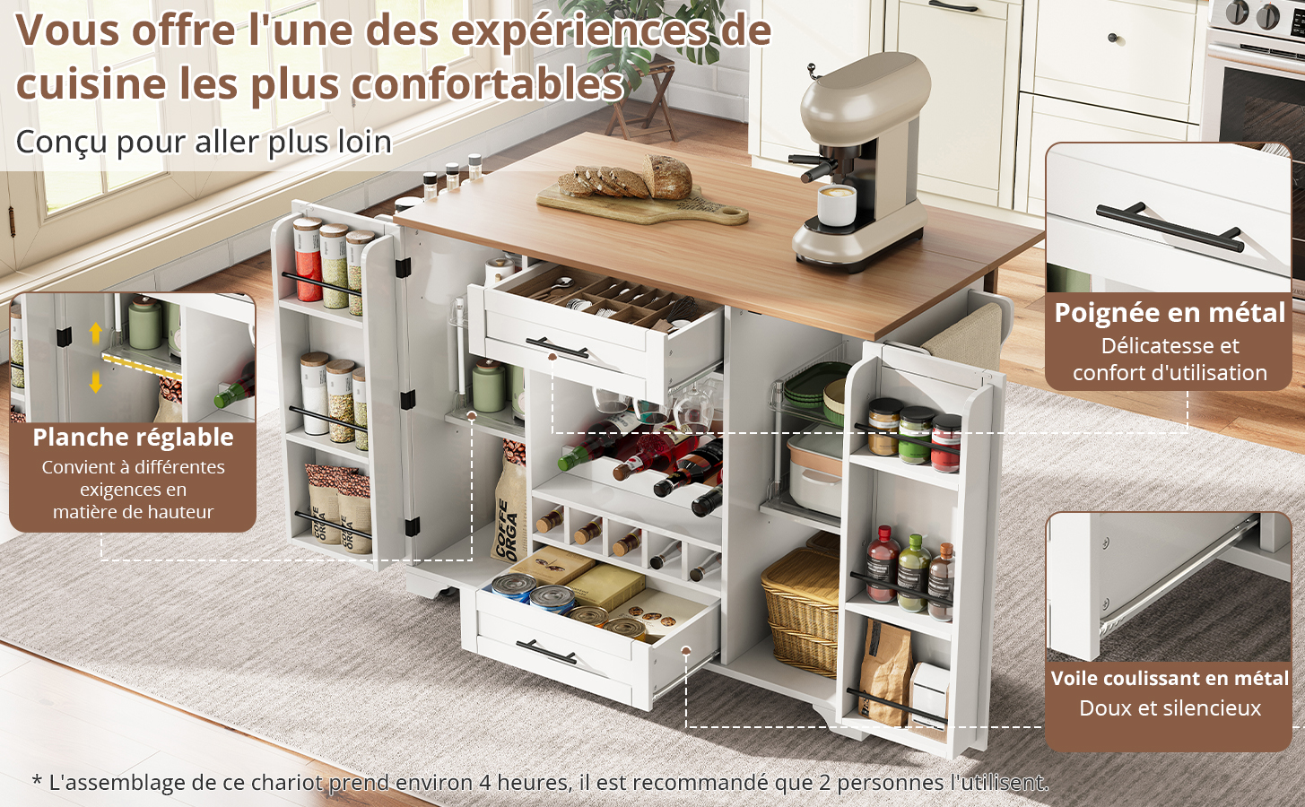 Chariot de cuisine espace de rangement