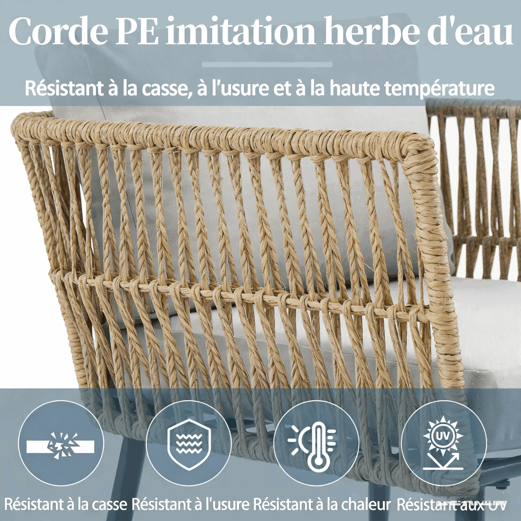 Coussin de jardin gris mousse haute densité confortable