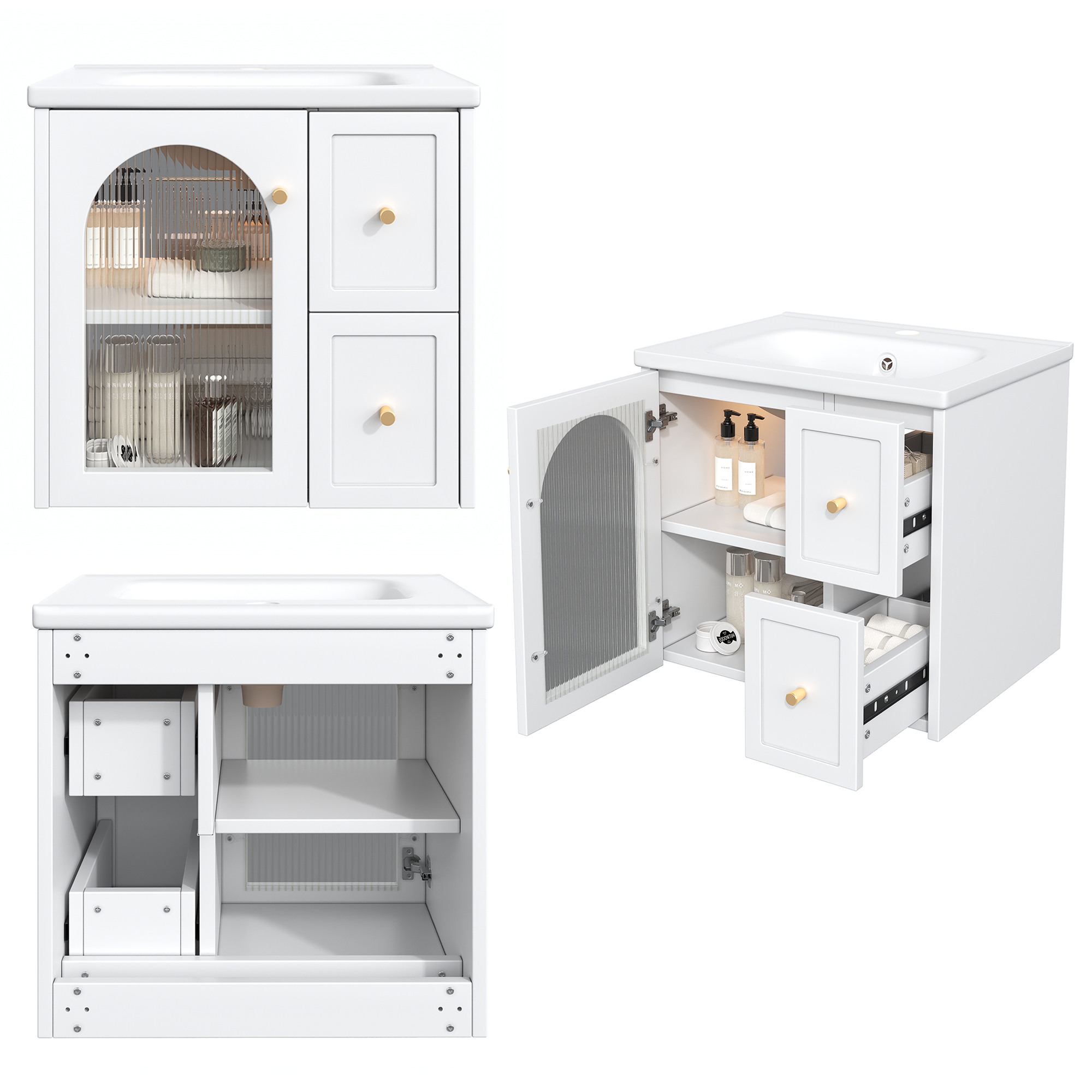 Fermeture douce tiroirs meuble salle de bain blanc