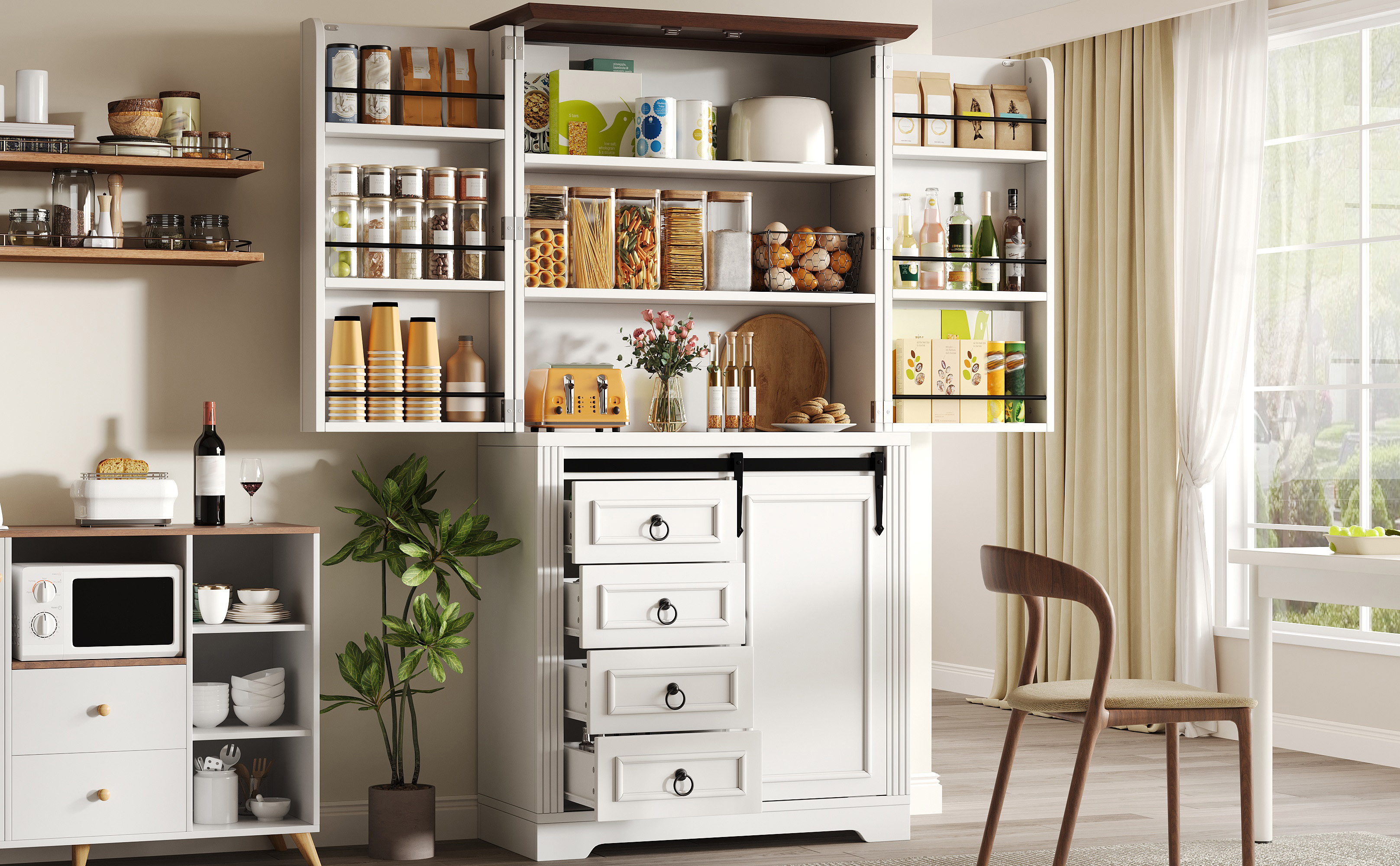 Armoire de cuisine avec dispositif anti-chute sécurité famille