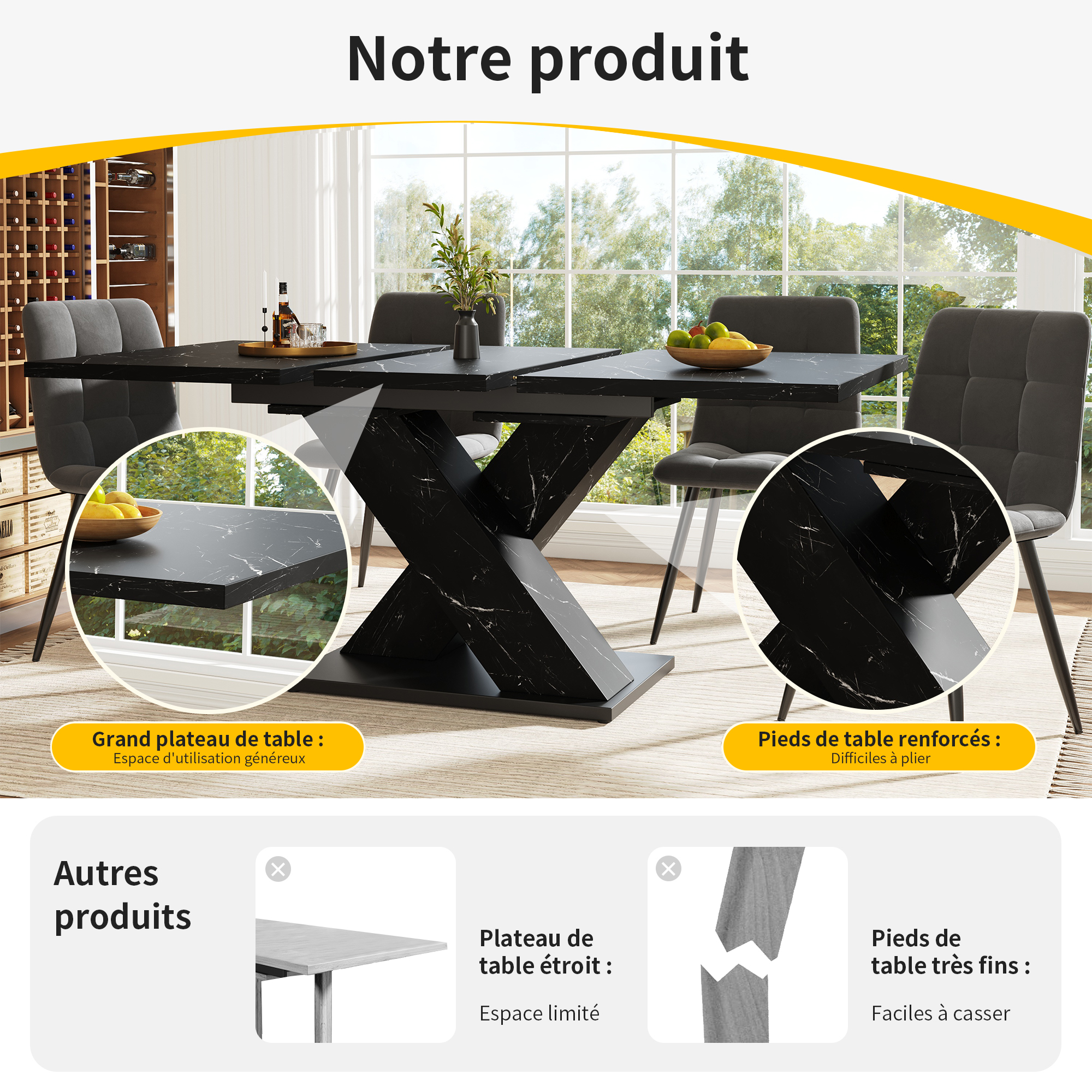 Table extensible avec étagères