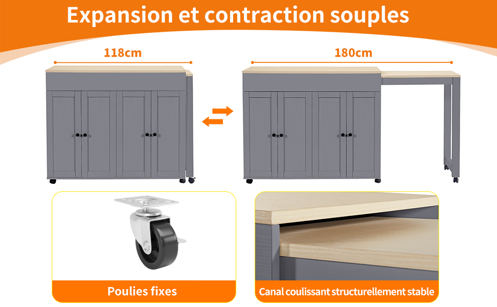 Table îlot cuisine matériau MDF de haute qualité