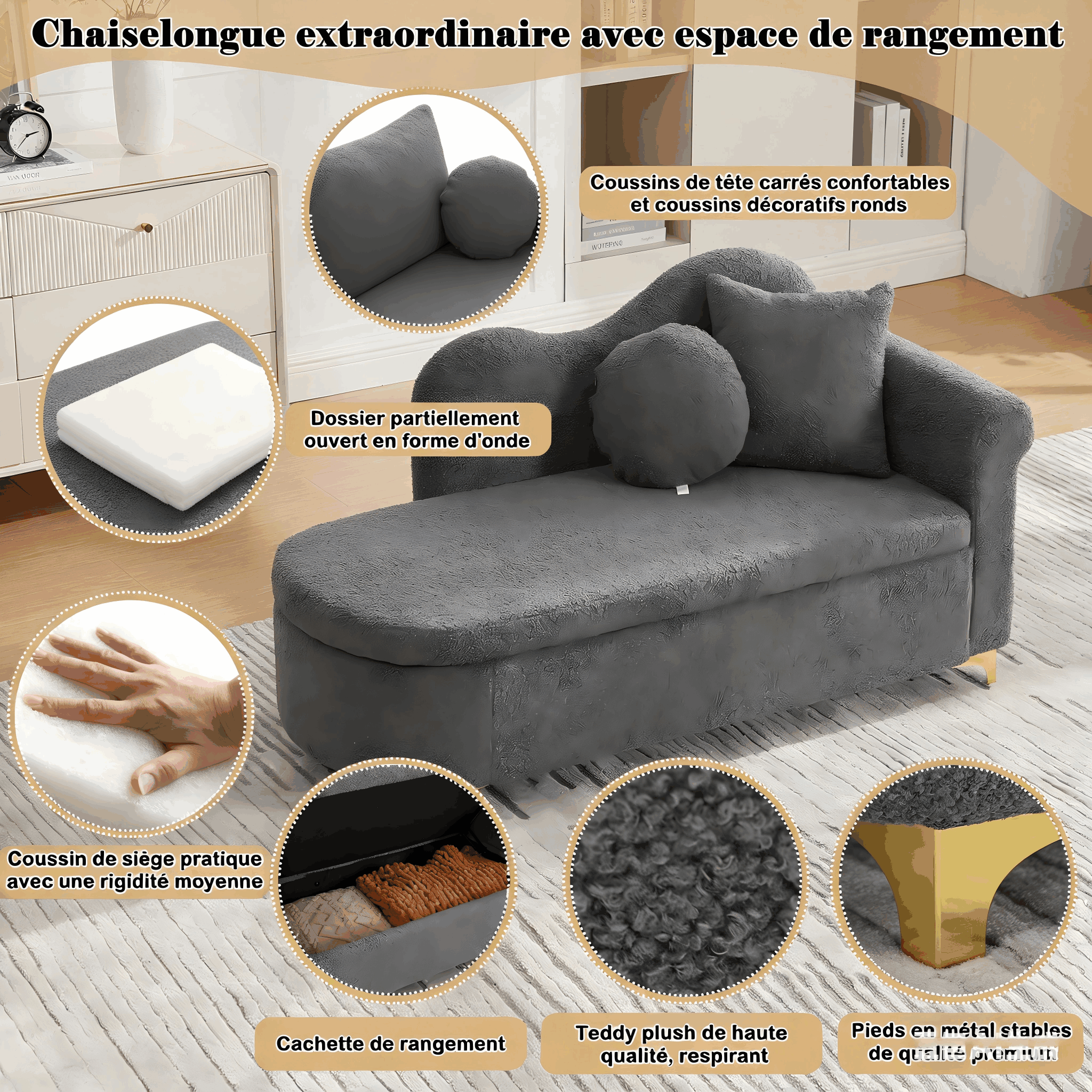 Caractéristiques chaise longue gris