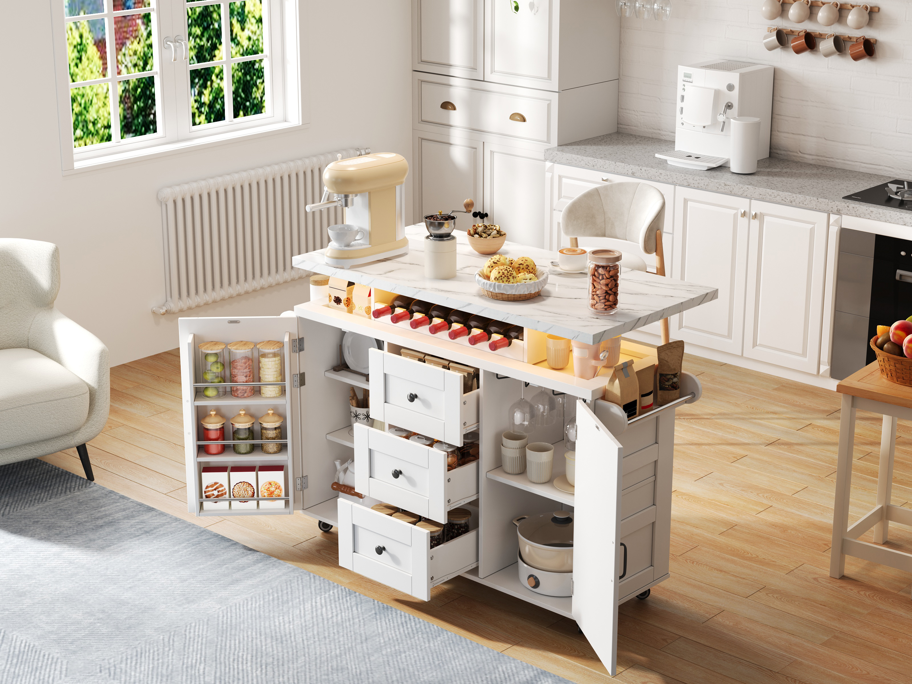 Îlot de cuisine plateau extensible 40-58cm