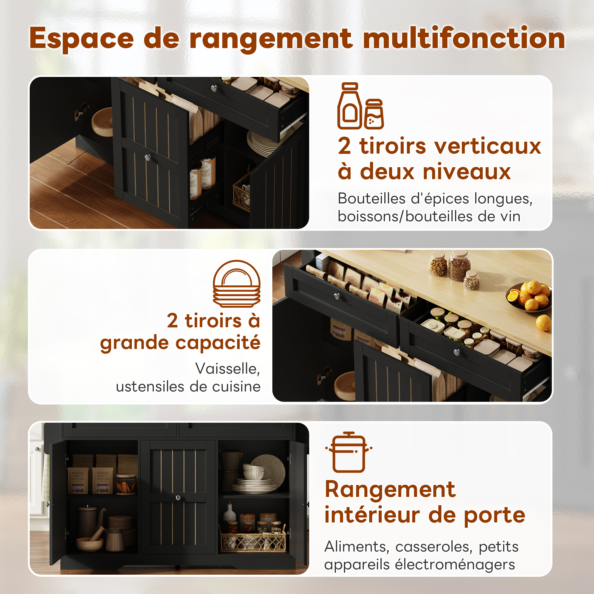 Plateau rabattable extensible noir