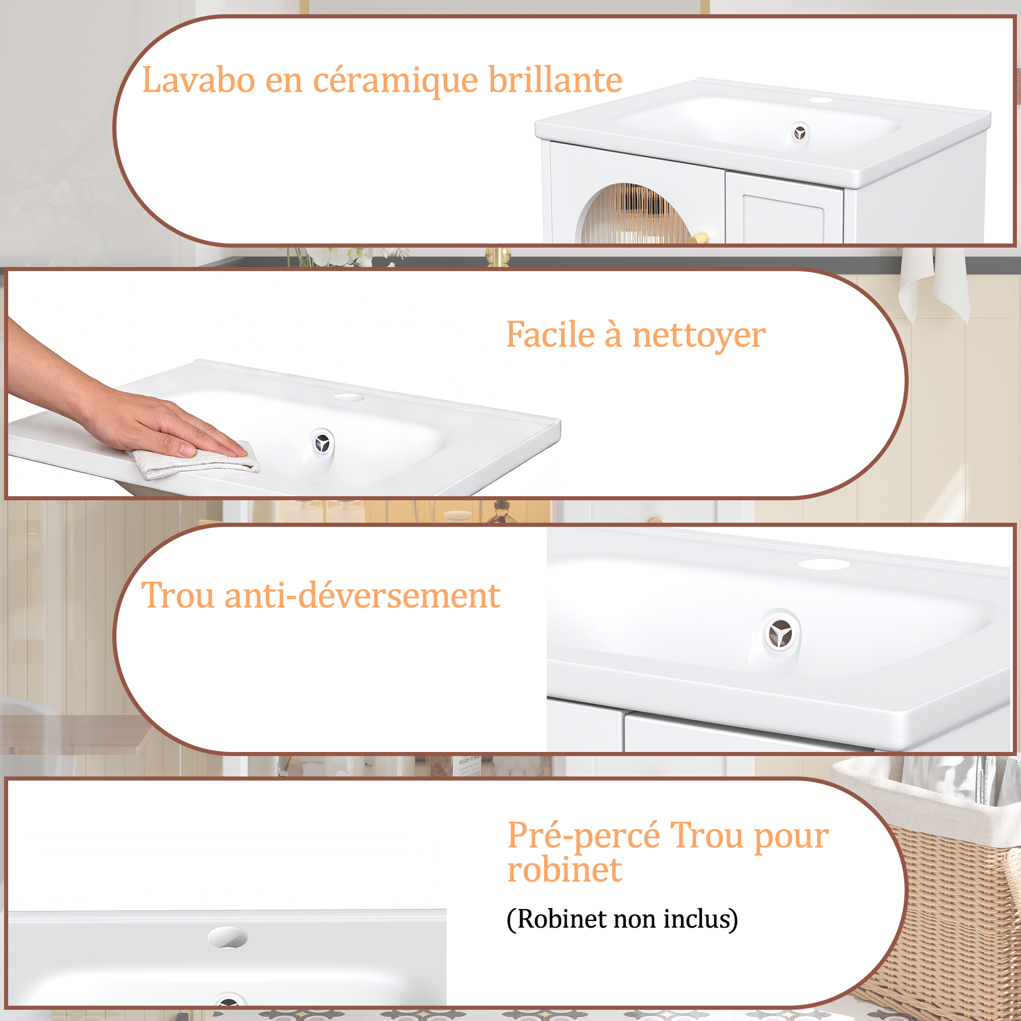 Rangement spacieux meuble salle de bain blanc