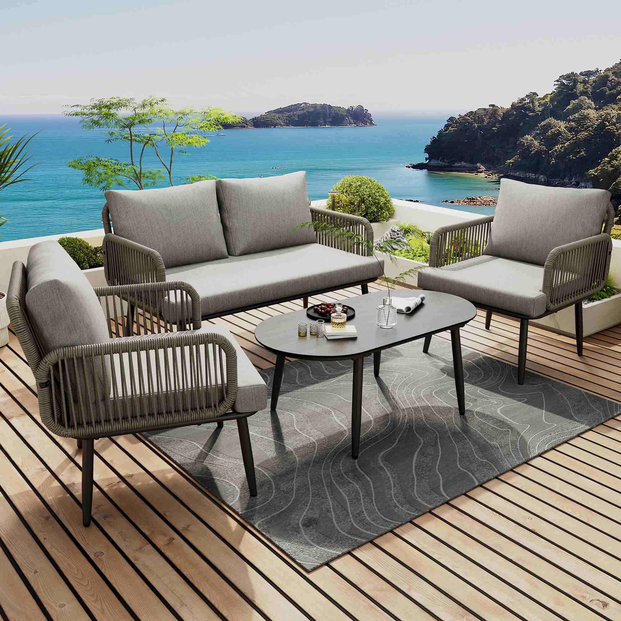 Set de loungers de jardin gris ensemble complet