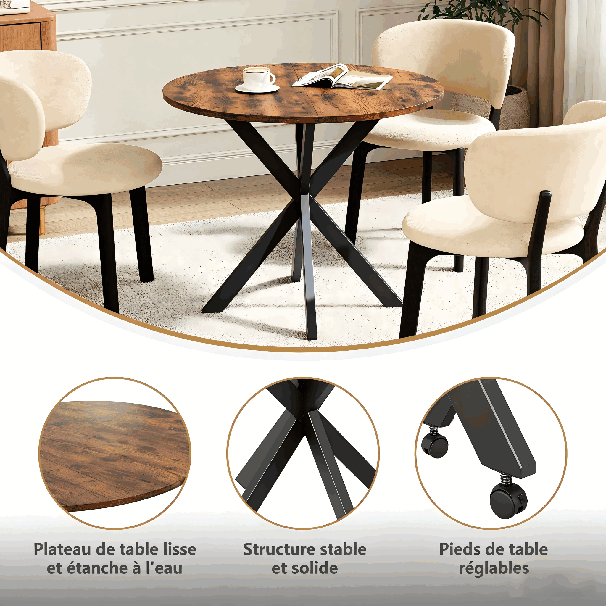 Pieds en acier X table industrielle stable