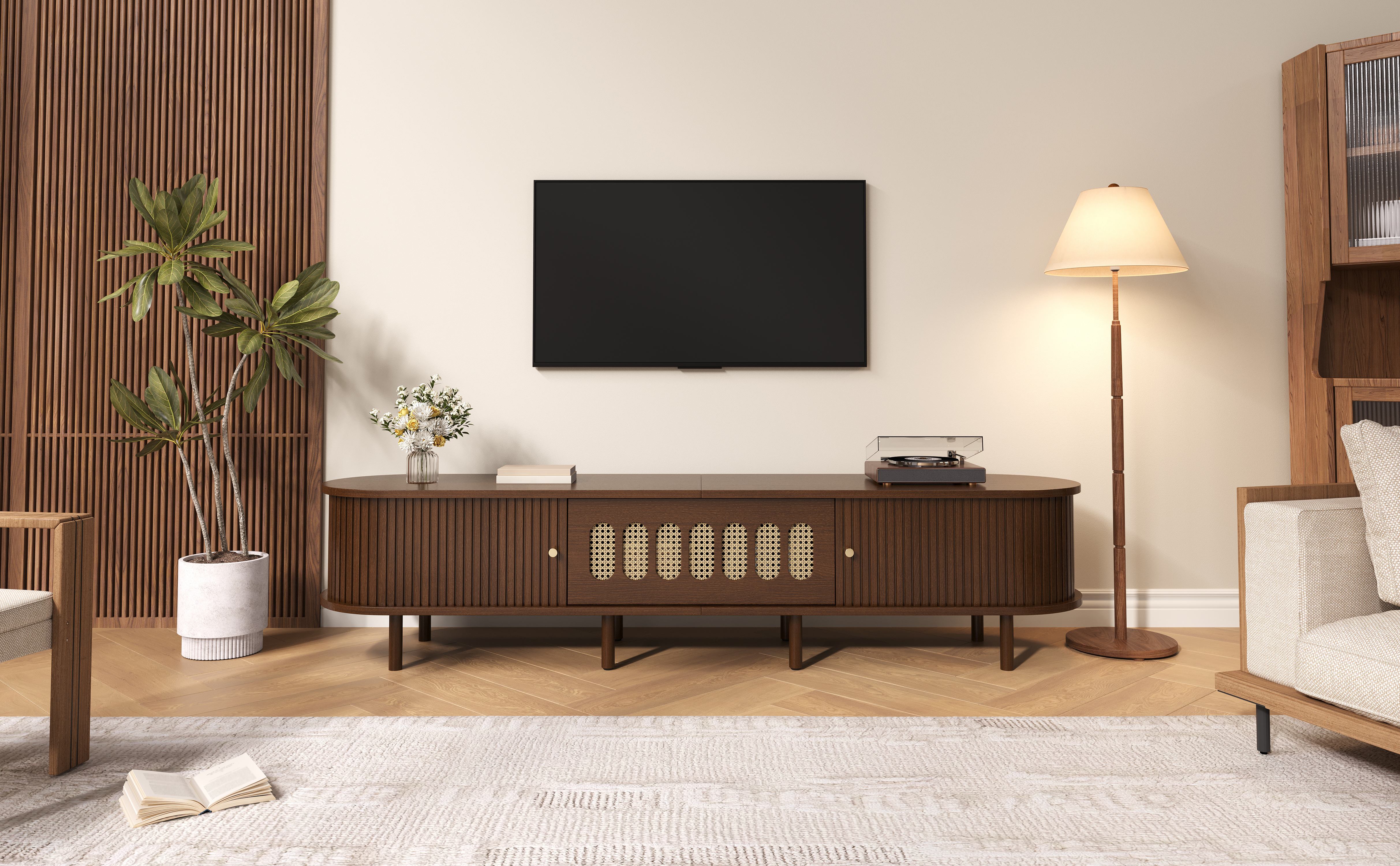 Meuble TV noyer foncé 180cm pour écran 80 pouces