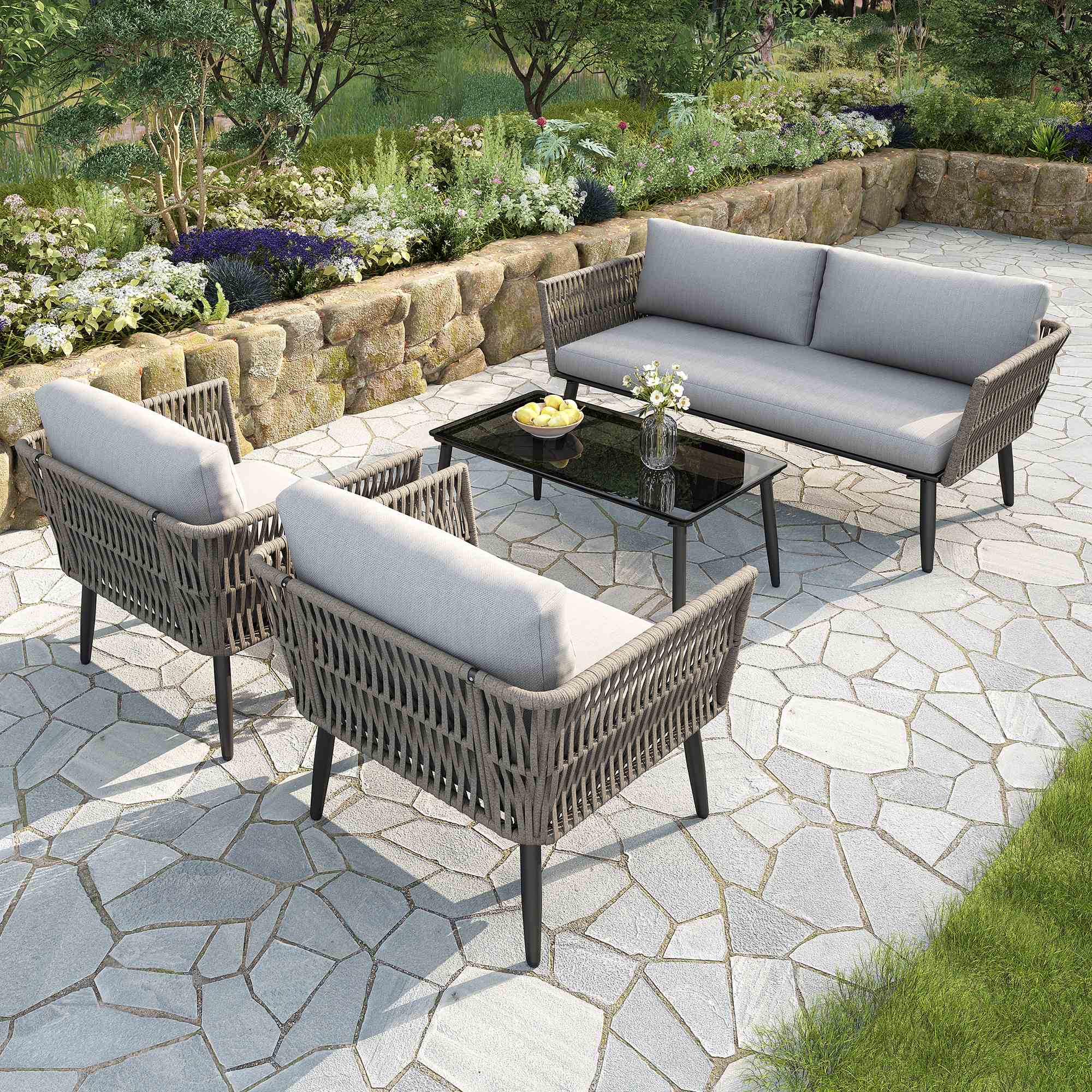 Set de lounge de jardin gris vue principale