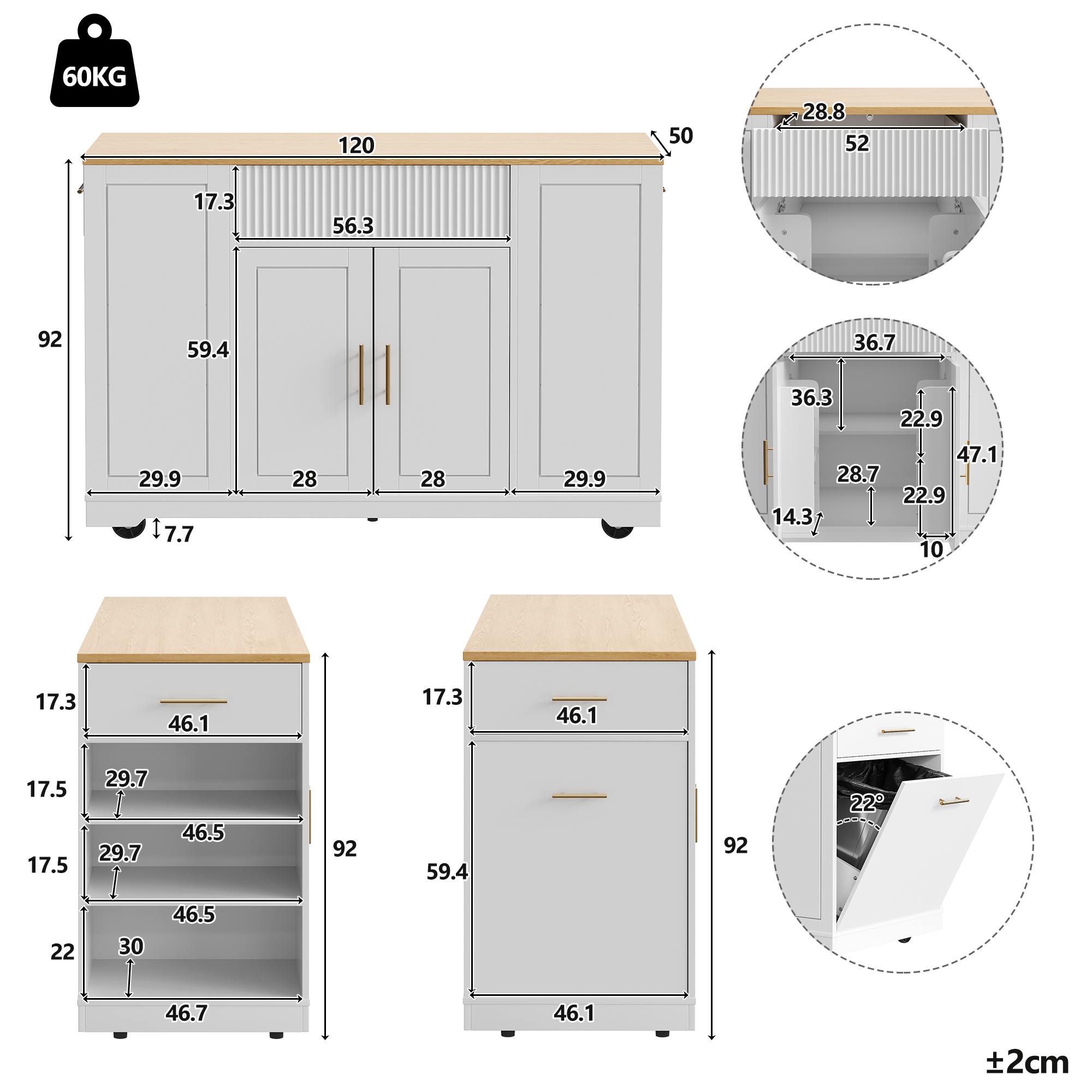 Design blanc élégant avec plateau effet bois