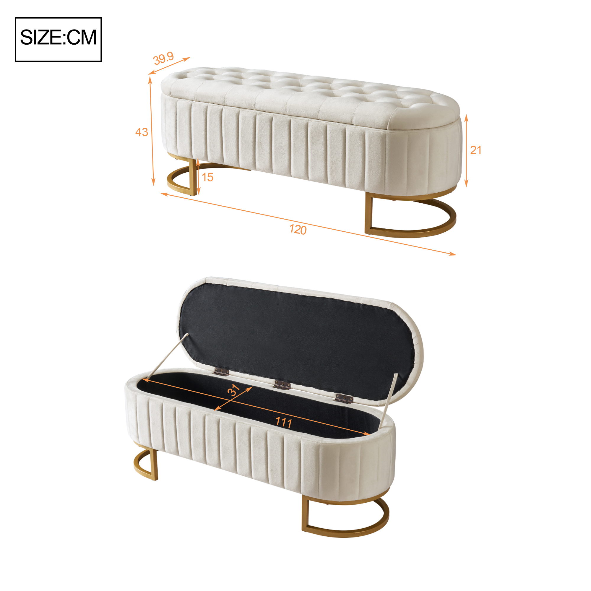 Dimensions ottomane beige 120×39,9×41,9cm