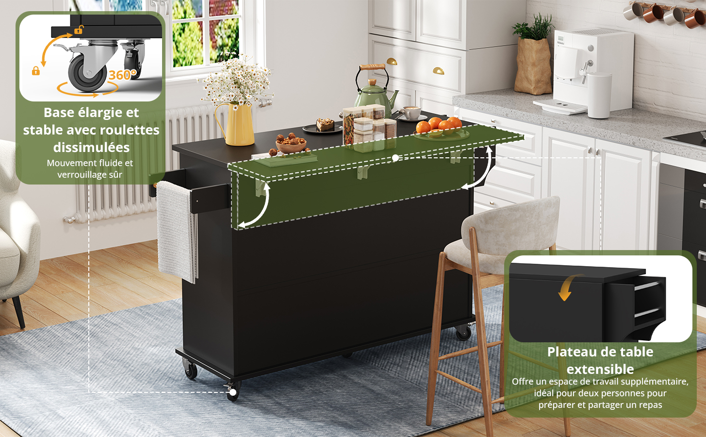 Chariot von cuisine mit plateau rabattable extensible