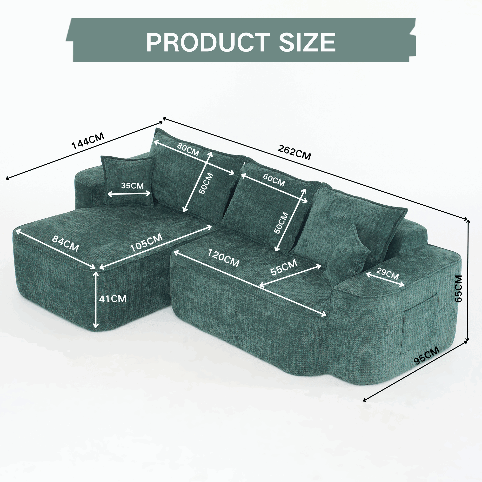 Sofa modulaire configuration flexible, Grün