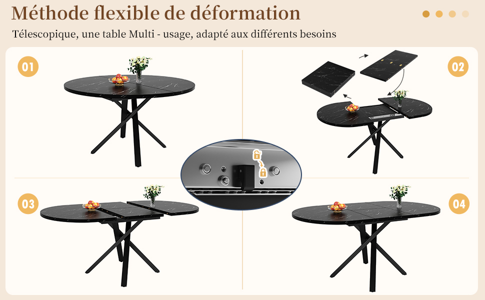 Table ronde extensible marbre - vue 3