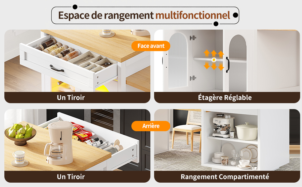Îlot de cuisine espace de rangement 2 tiroirs