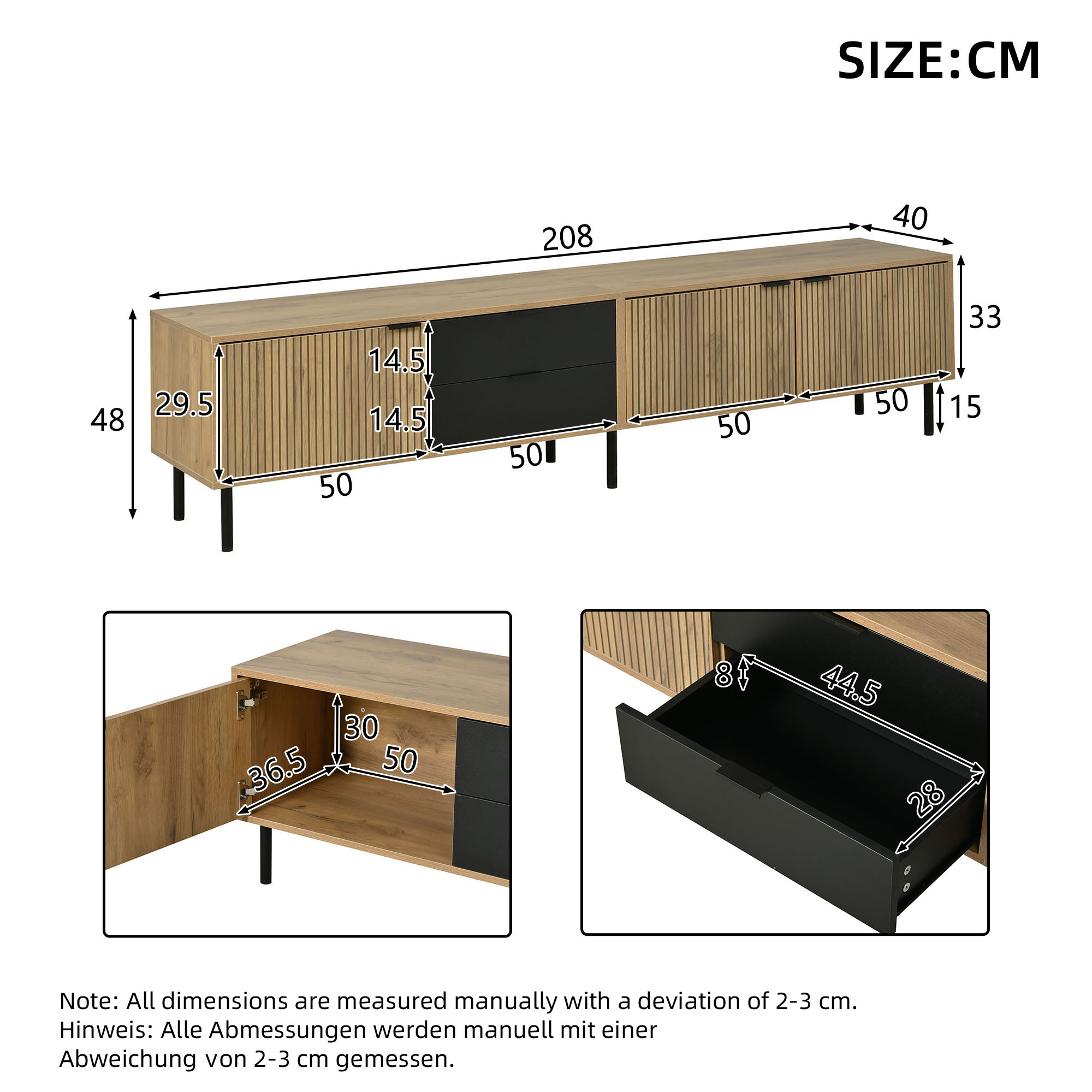 Dimensions du meuble TV 208x40x48 cm