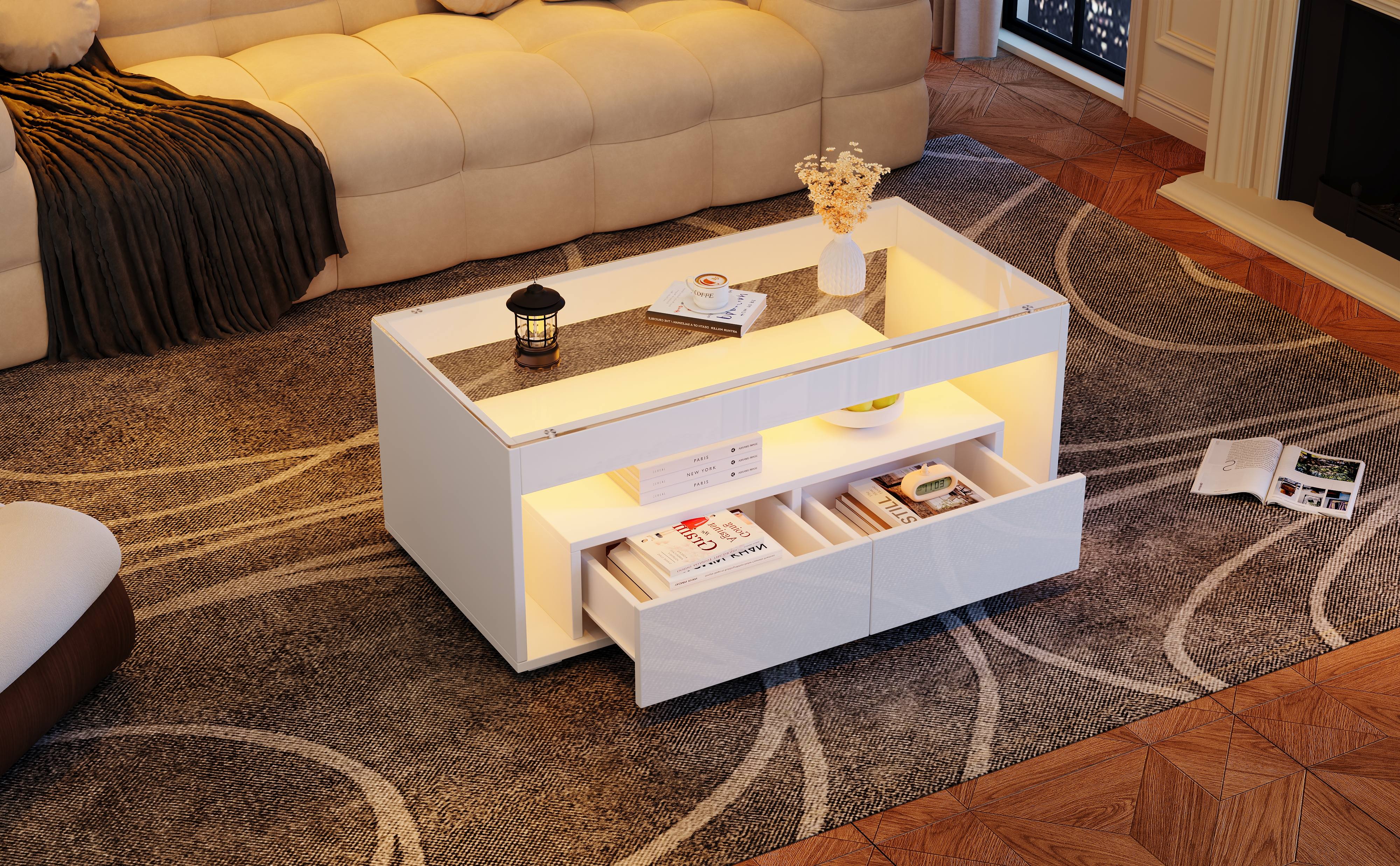 Table basse LED blanc vue 1