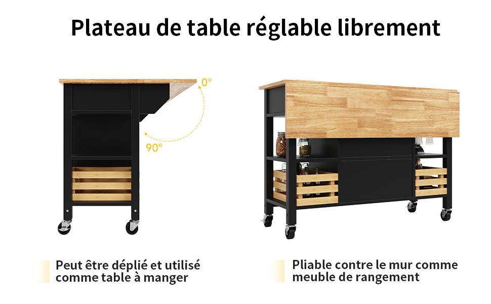 Îlot de cuisine tiroir avec poignée ergonomique