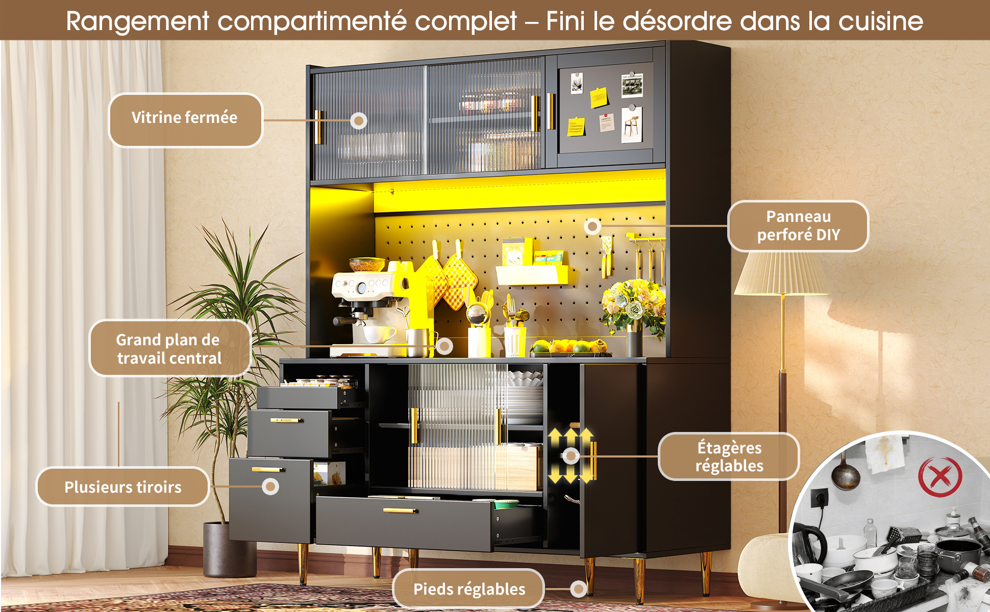 Buffet noir et or vue 3