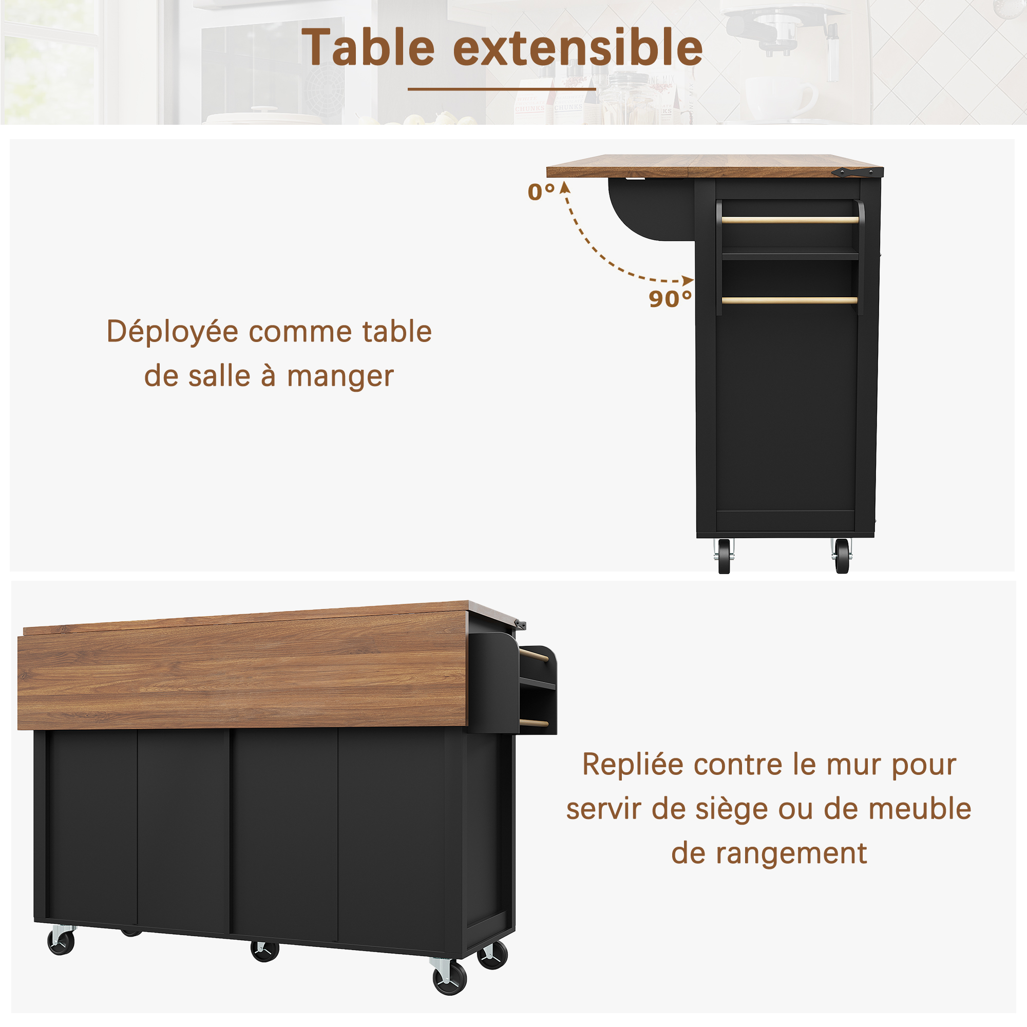 Plateau rabattable en position dépliée
