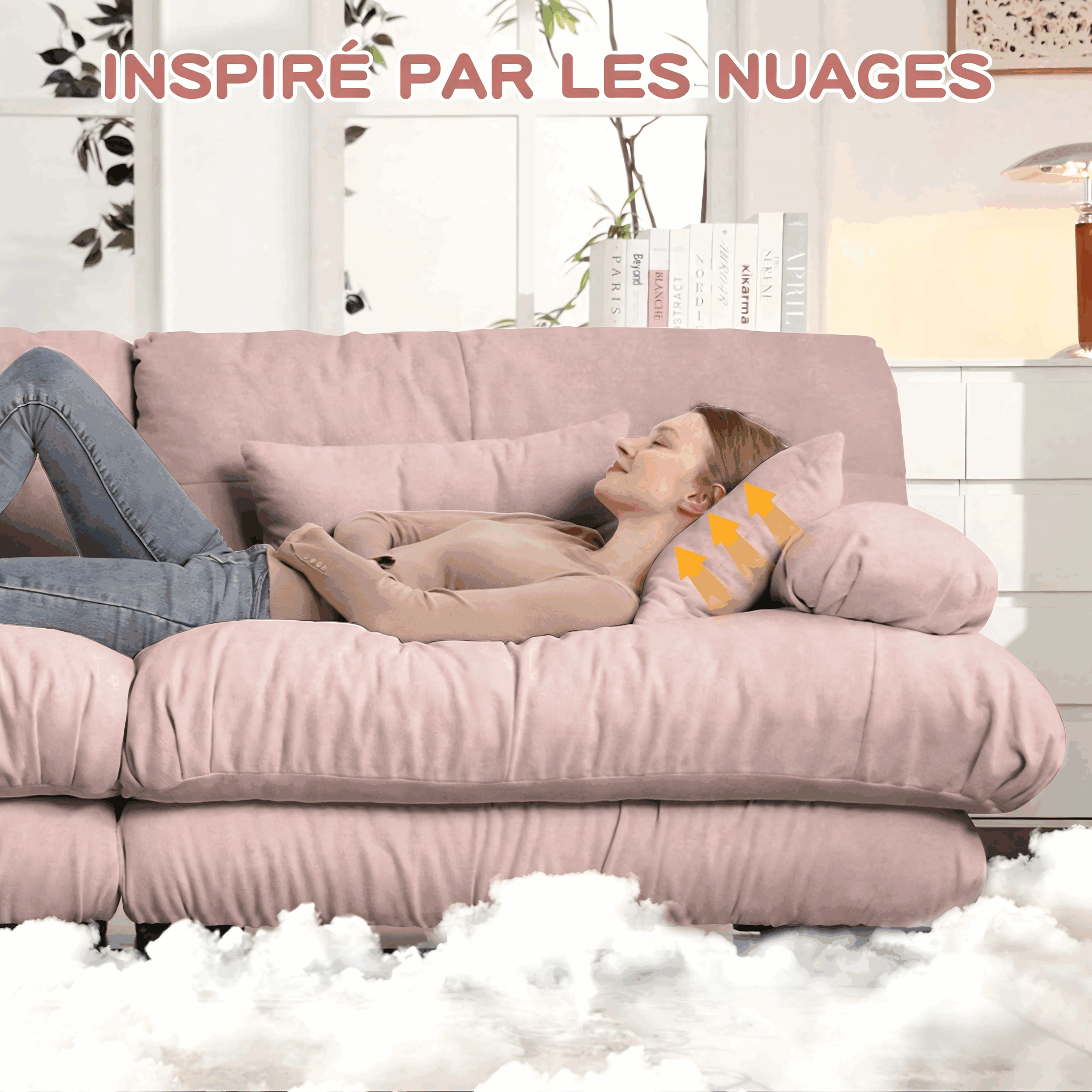 Canapé modulaire rose poufs assortis inclus