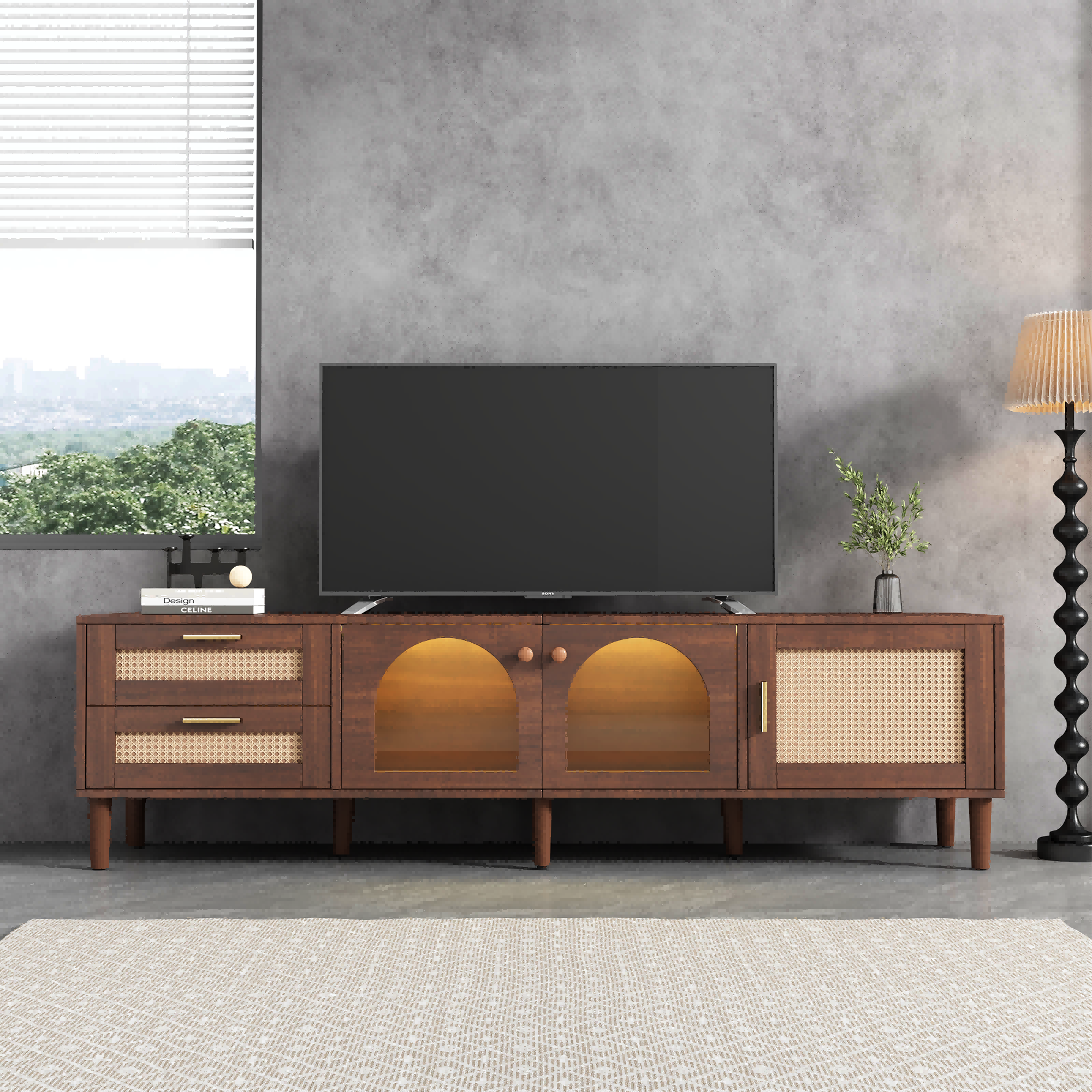 Meuble TV éclairage LED ambiance chaleureuse