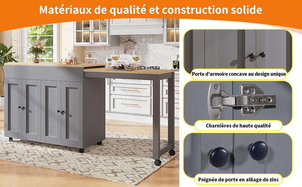 Table îlot cuisine espace de rangement multiple