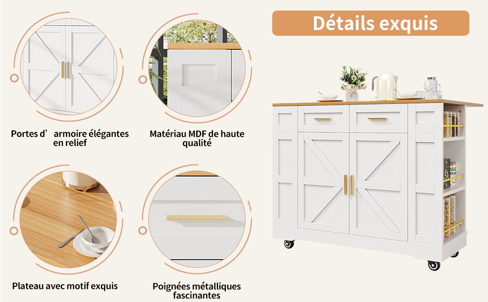 Îlot de cuisine matériaux durables MDF et métal