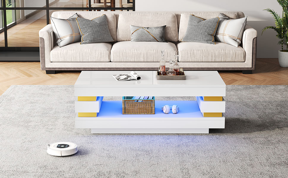 Table basse blanc et or vue 1