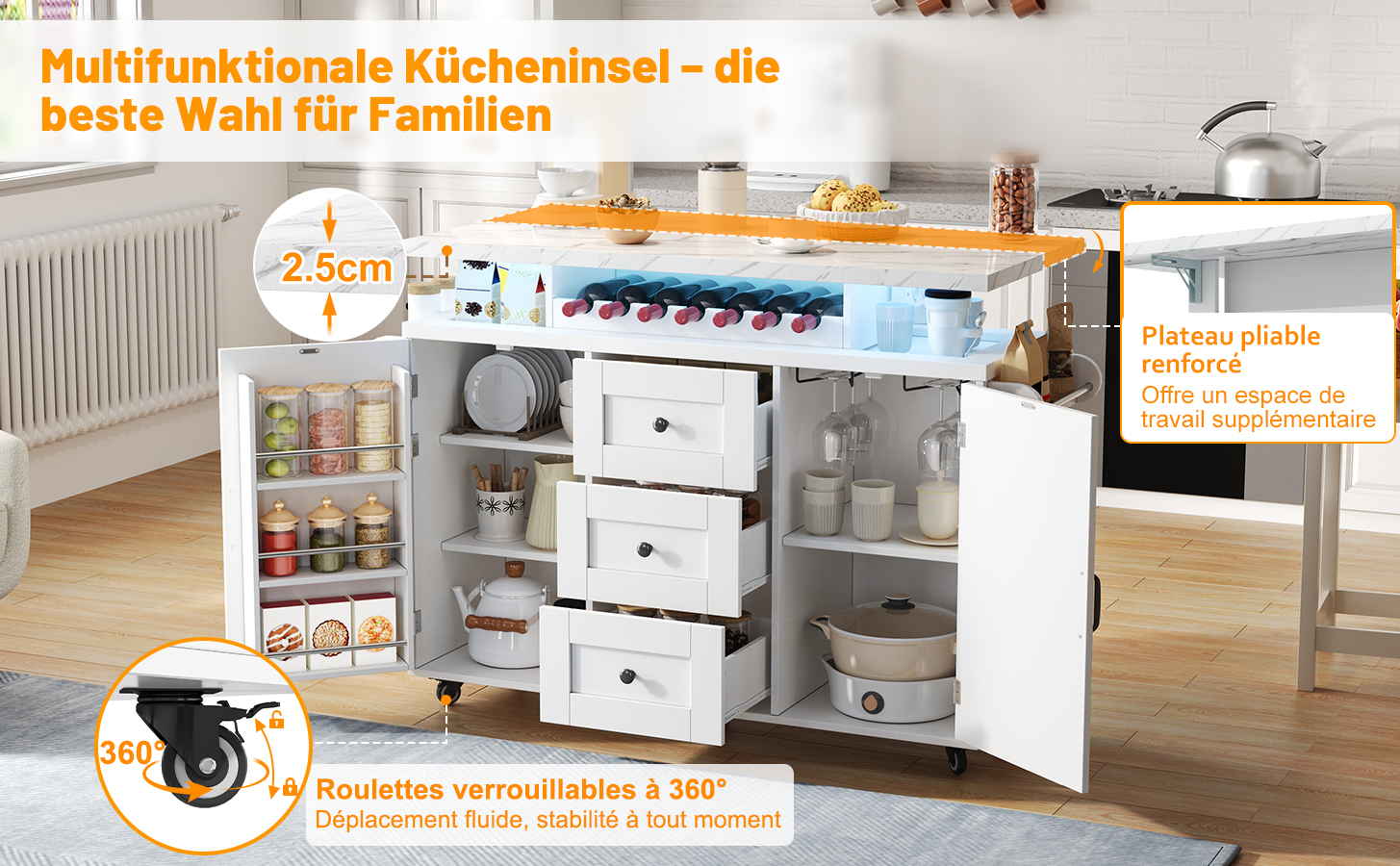 Îlot de cuisine design rangement all-in-one