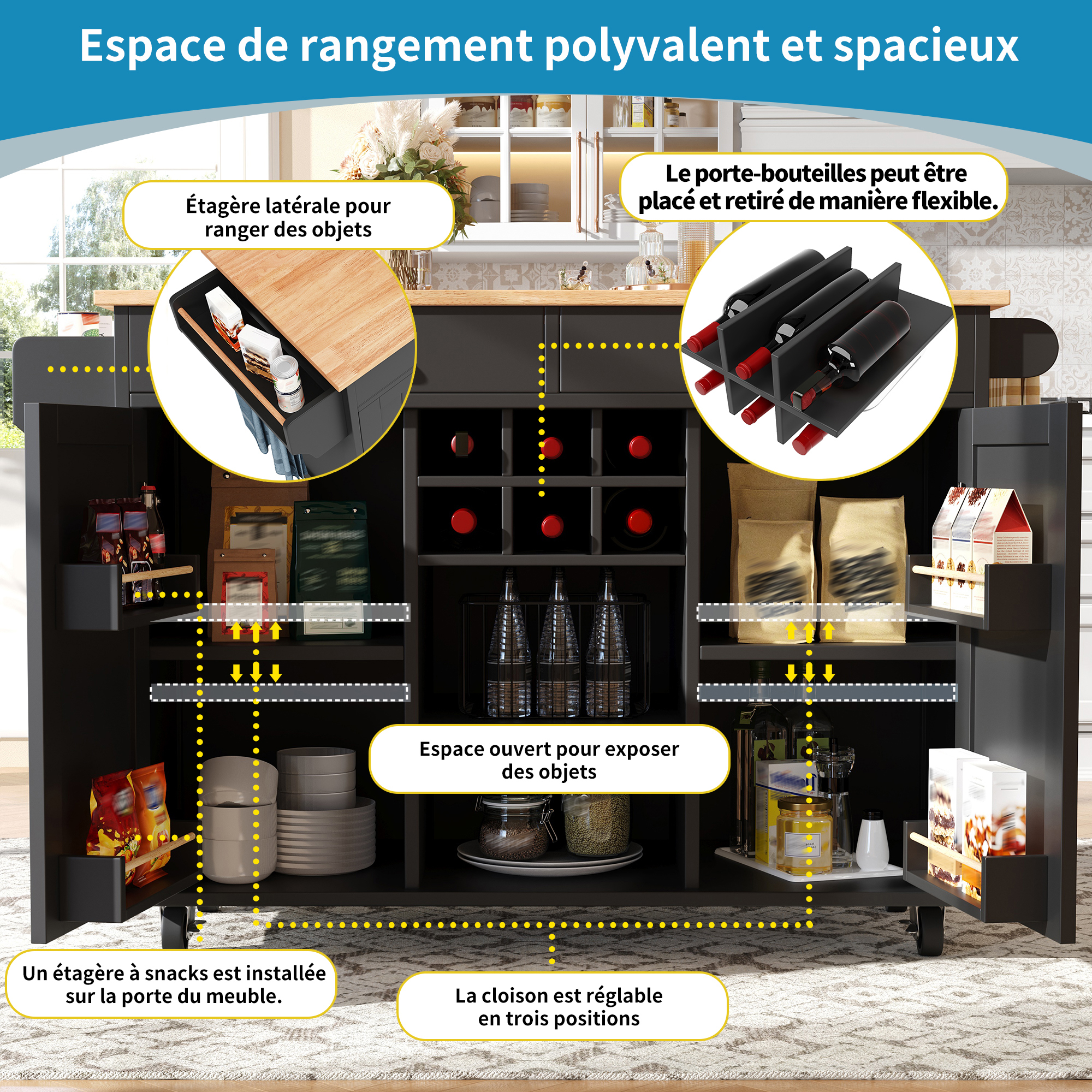 Buffet de cuisine noir avec rangement