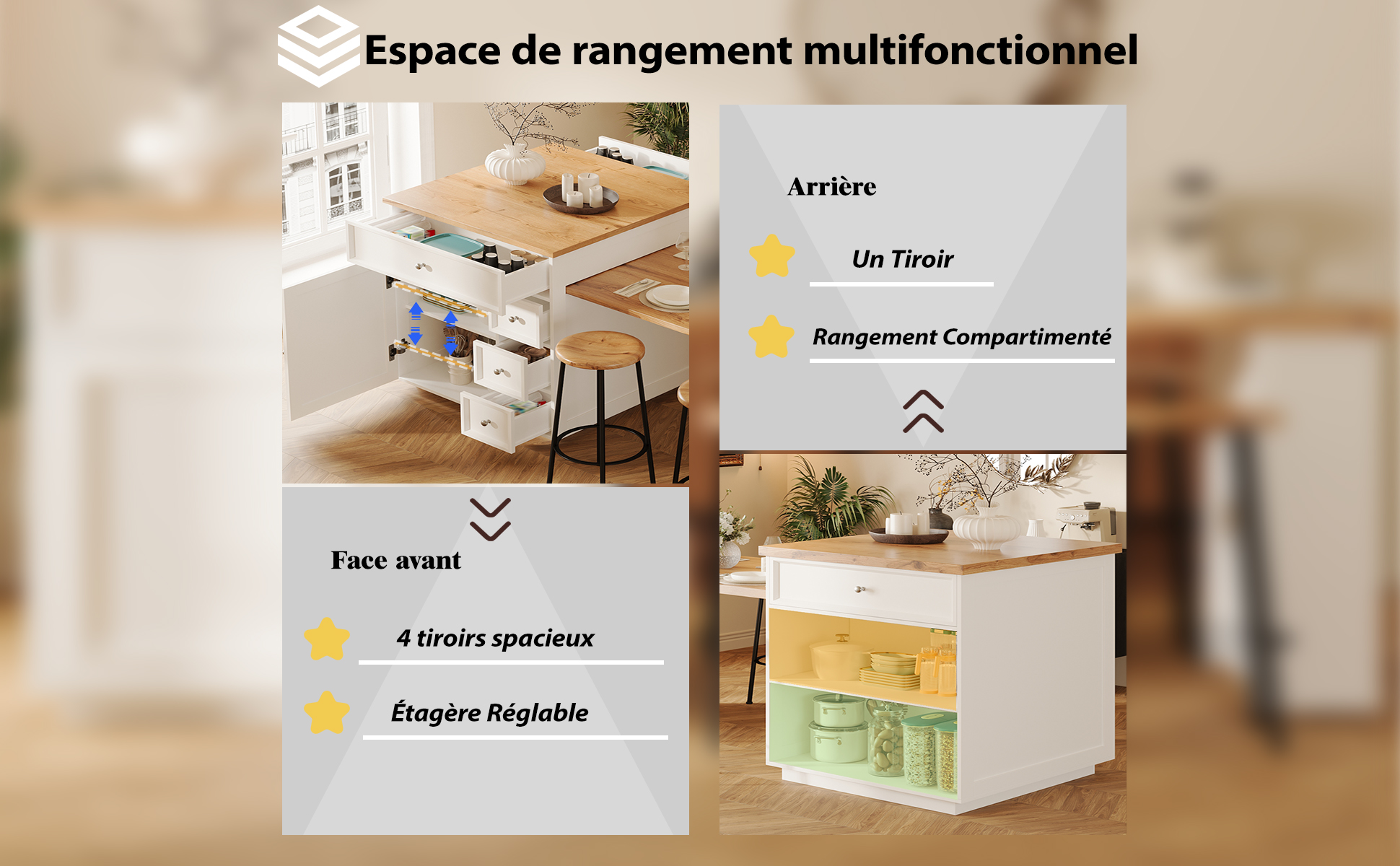 Îlot de cuisine extensible vue 3