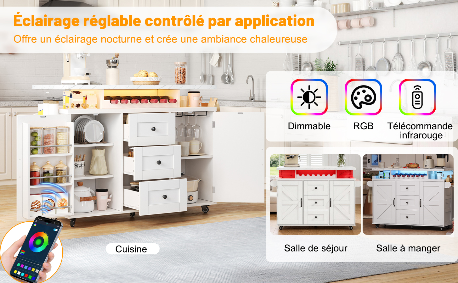 Îlot de cuisine structure robuste charge 50kg