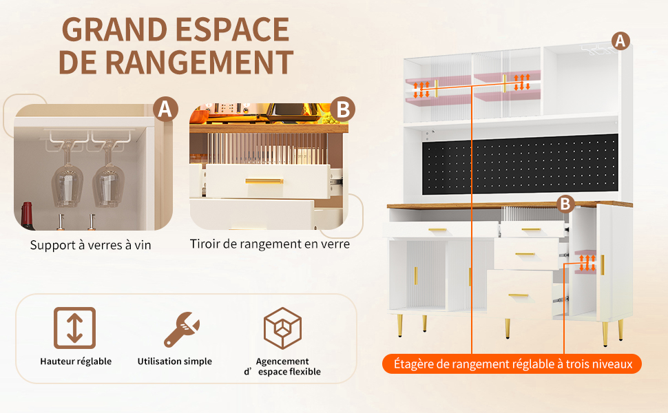 Placard avec rangement pour verres et bouteilles de vin